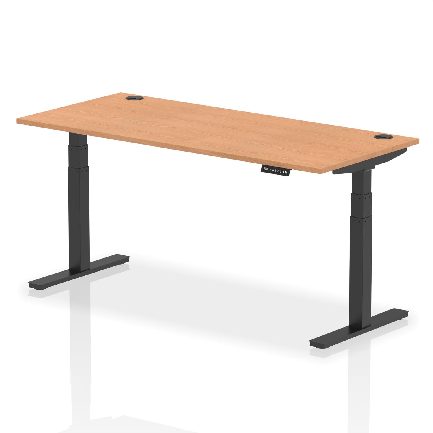 Air 1800 x 800mm Height Adjustable Office Desk Oak Top Cable Ports Black Leg