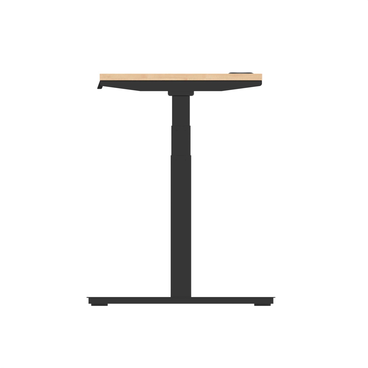 Air 1400 x 600mm Height Adjustable Office Desk Maple Top Cable Ports Black Leg