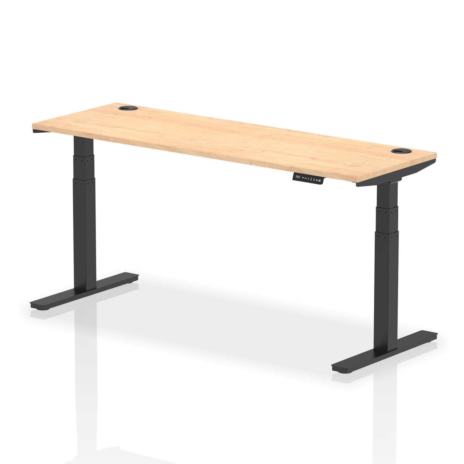 Air 1800 x 600mm Height Adjustable Office Desk Maple Top Cable Ports Black Leg