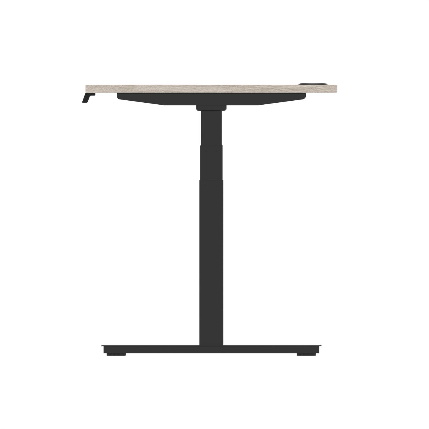 Air 1600 x 800mm Height Adjustable Office Desk Grey Oak Top Cable Ports Black Leg