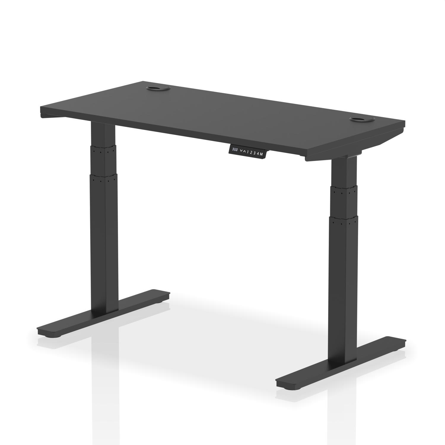 Air Black Series 1200 x 600mm Height Adjustable Office Desk Black Top with Cable Ports Black Leg
