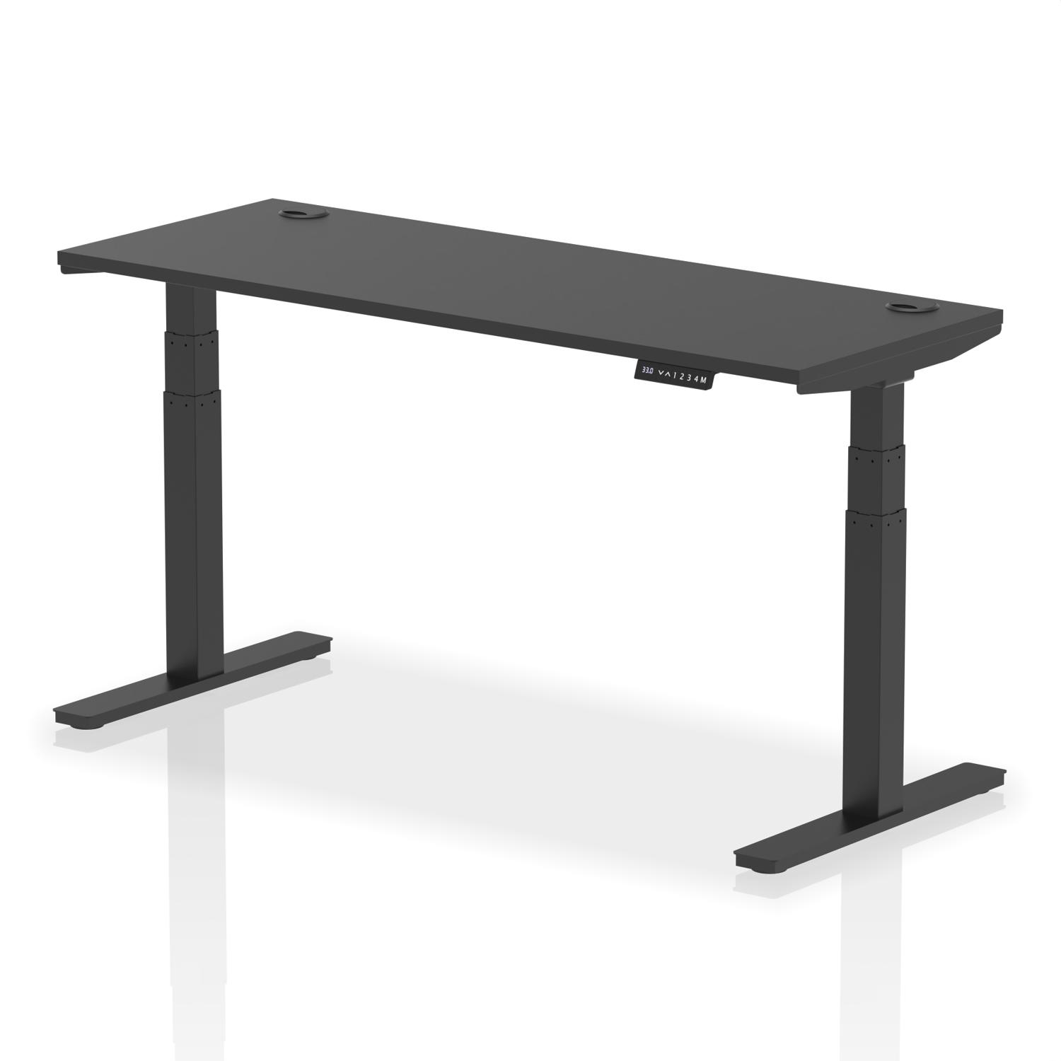 Air Black Series 1600 x 600mm Height Adjustable Office Desk Black Top with Cable Ports Black Leg