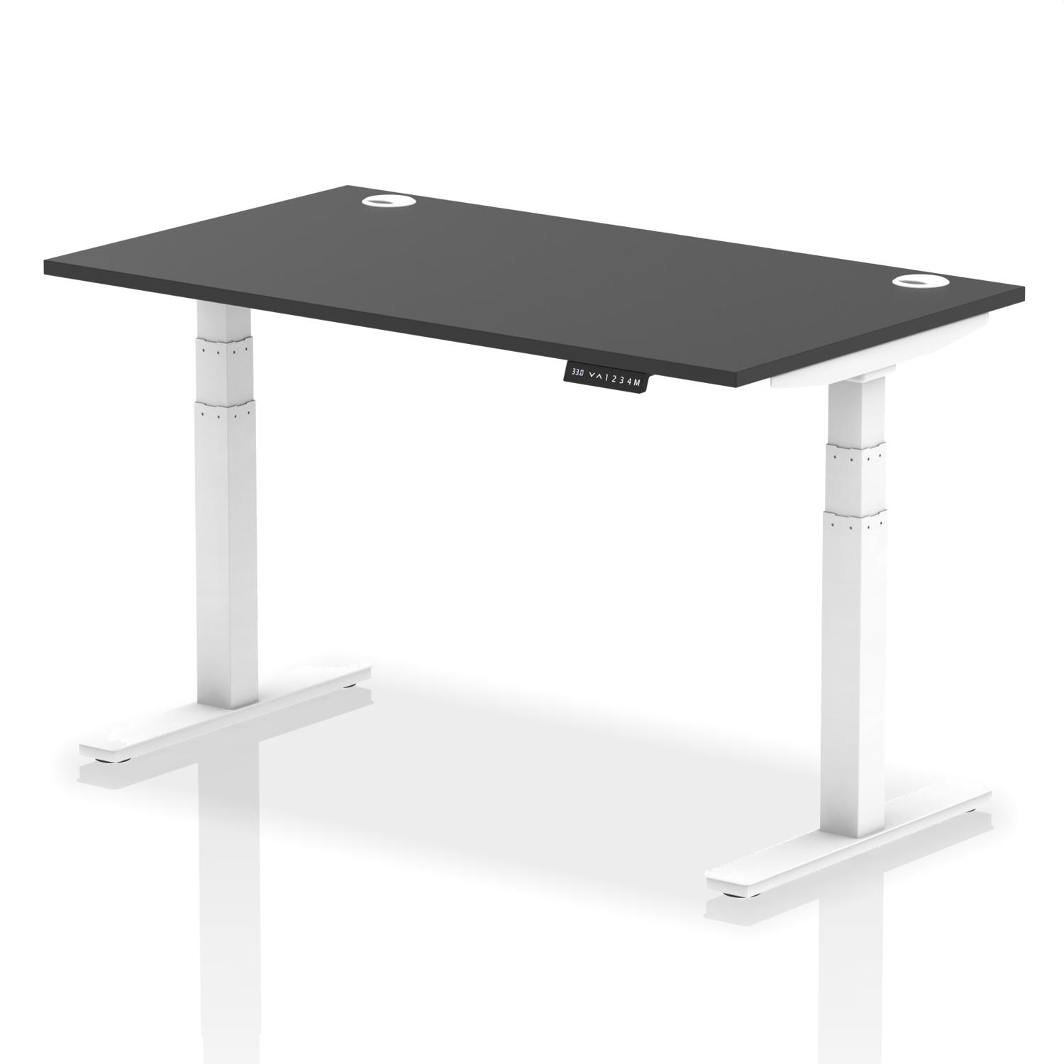 Air Black Series 1400 x 800mm Height Adjustable Office Desk Black Top with Cable Ports White Leg