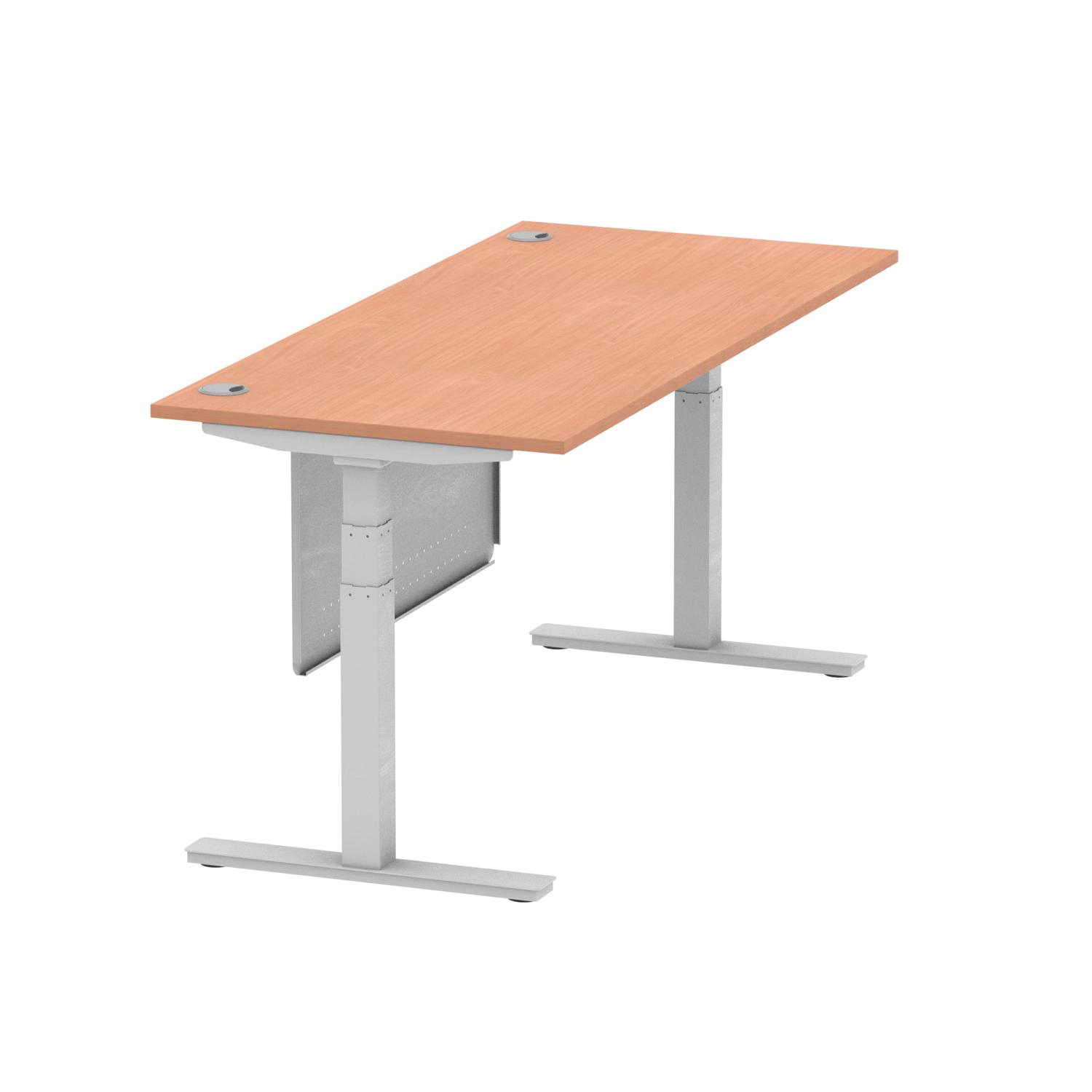 Air Modesty 1800 x 800mm Height Adjustable Office Desk Beech Top Cable Ports Silver Leg With Silver Steel Modesty Panel