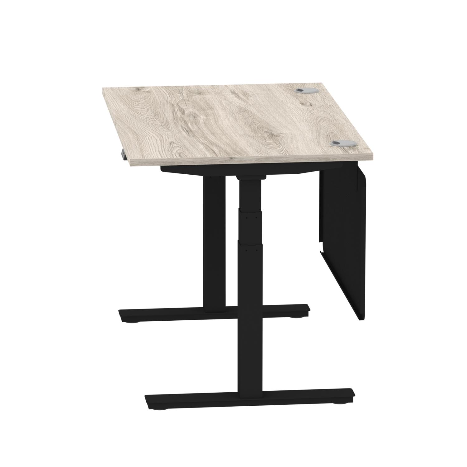 Air Modesty 1200 x 800mm Height Adjustable Office Desk Grey Oak Top Cable Ports Black Leg With Black Steel Modesty Panel