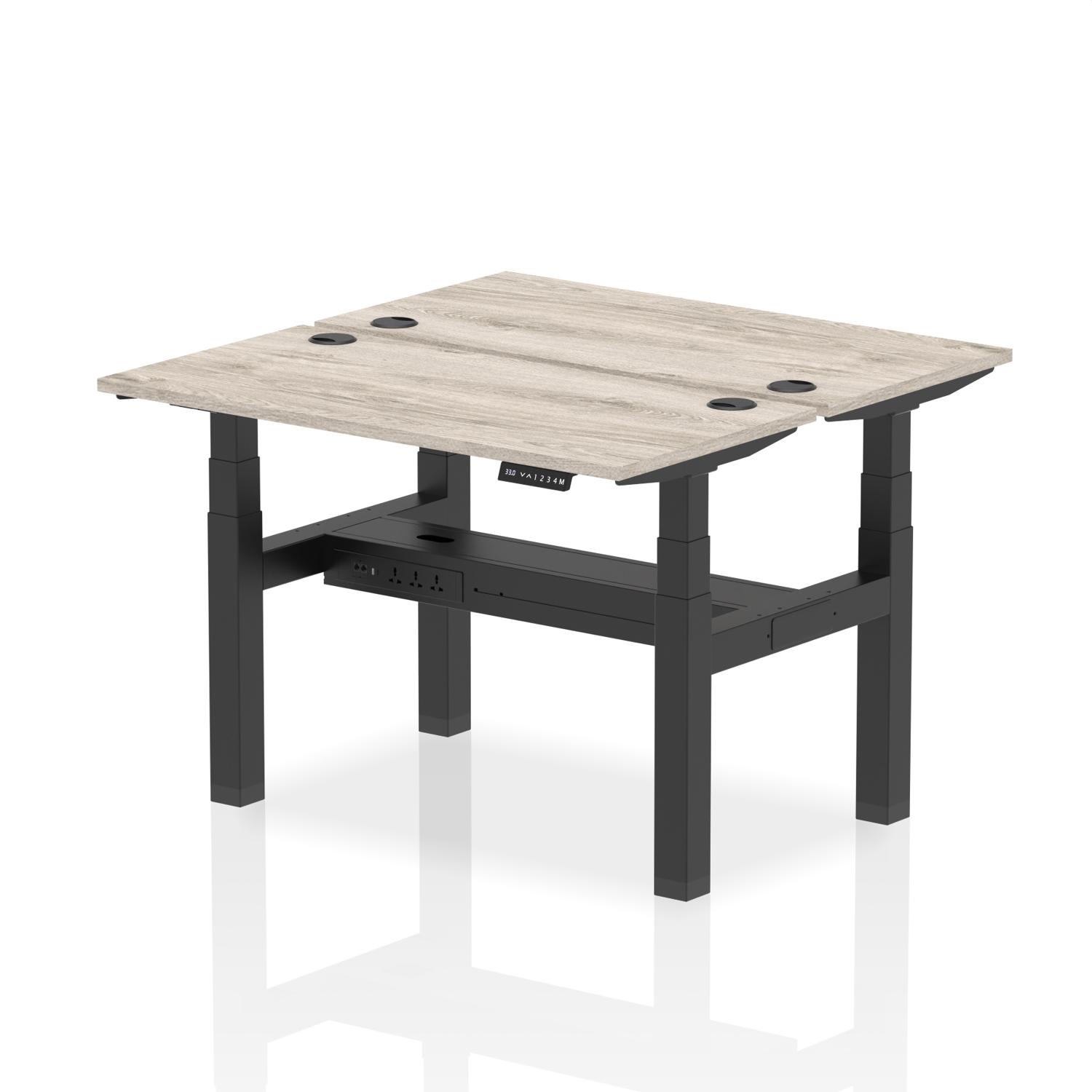 Air Back-to-Back Height Adjustable Bench Desk - 2 Person (Grey Oak)