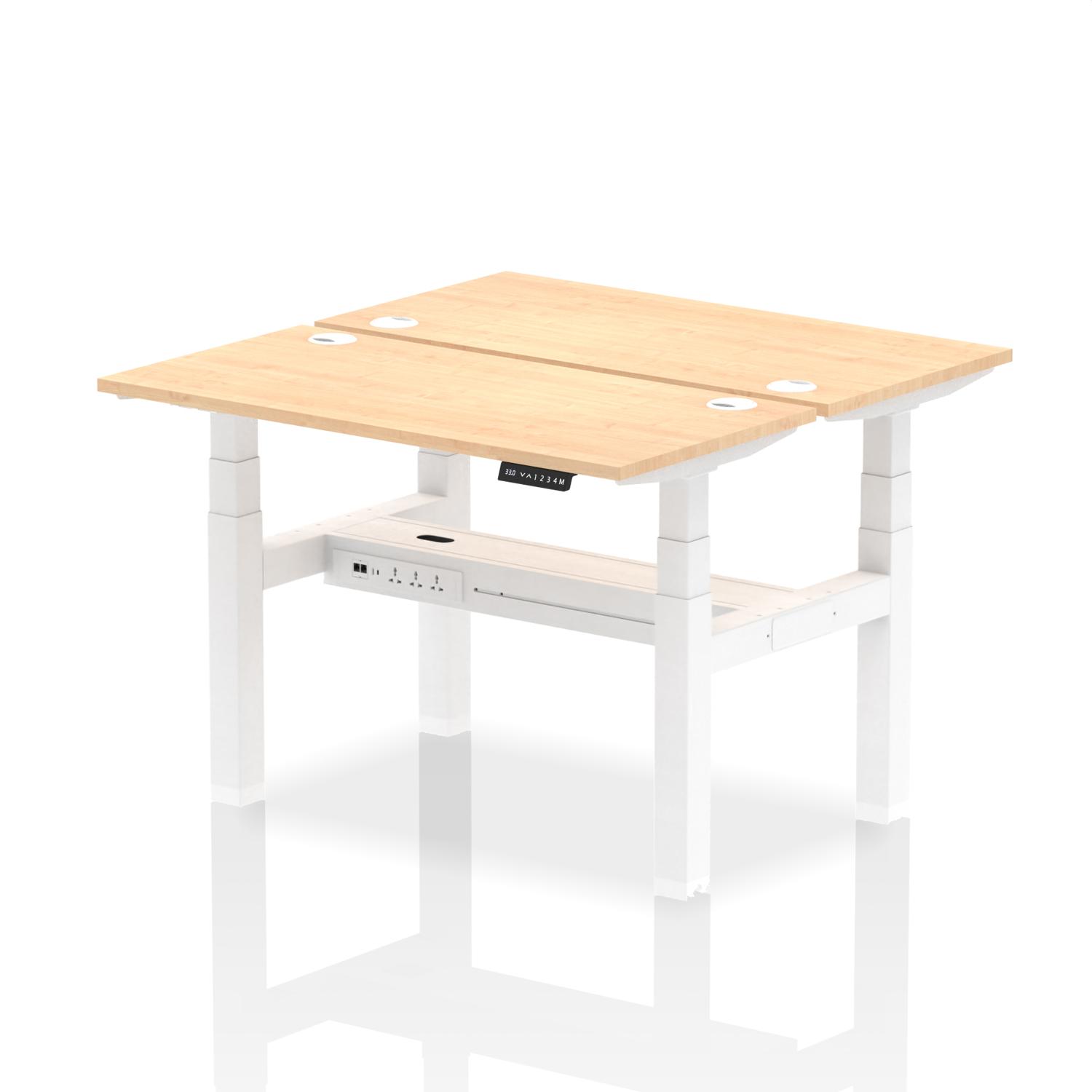 Air Back-to-Back 1200 x 600mm Height Adjustable 2 Person Office Bench Desk Maple Top with Cable Ports White Frame