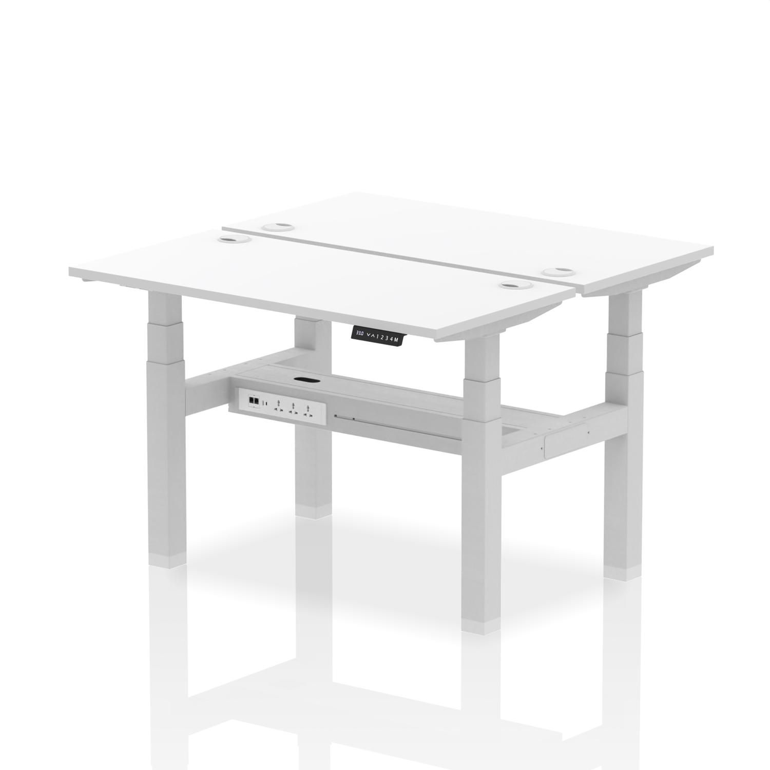 Air Back-to-Back 1200 x 600mm Height Adjustable 2 Person Office Bench Desk White Top with Cable Ports Silver Frame