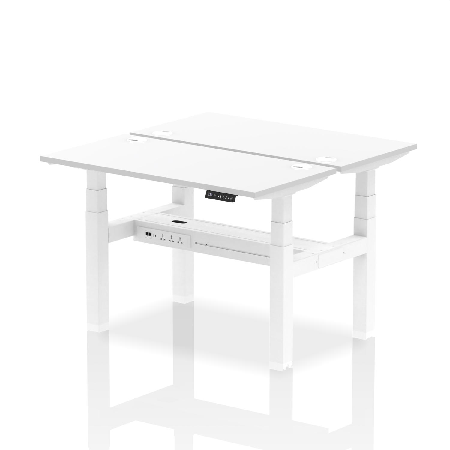 Air Back-to-Back 1200 x 600mm Height Adjustable 2 Person Office Bench Desk White Top with Cable Ports White Frame