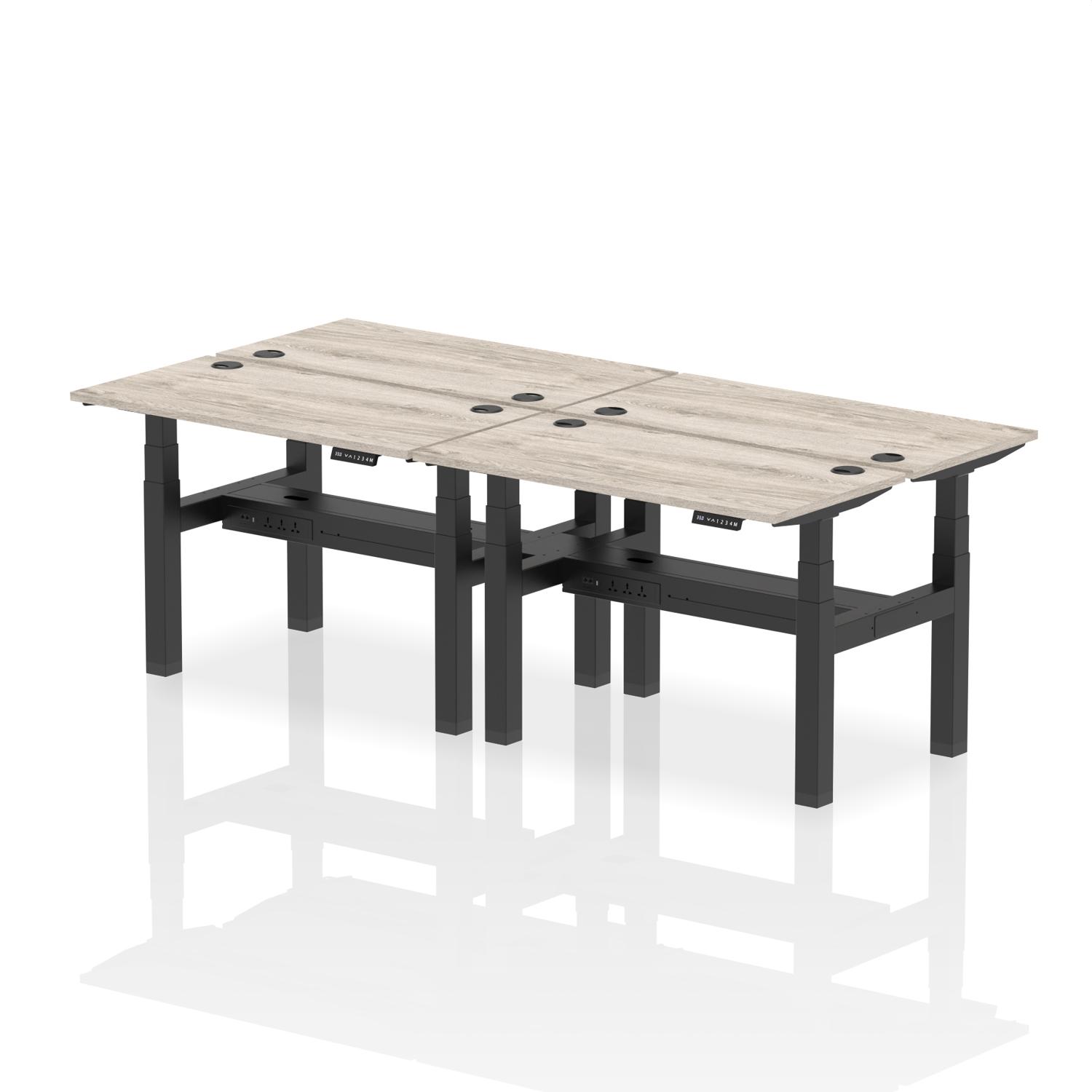 Air Back-to-Back Height Adjustable Bench Desk - 4 Person (Grey Oak)