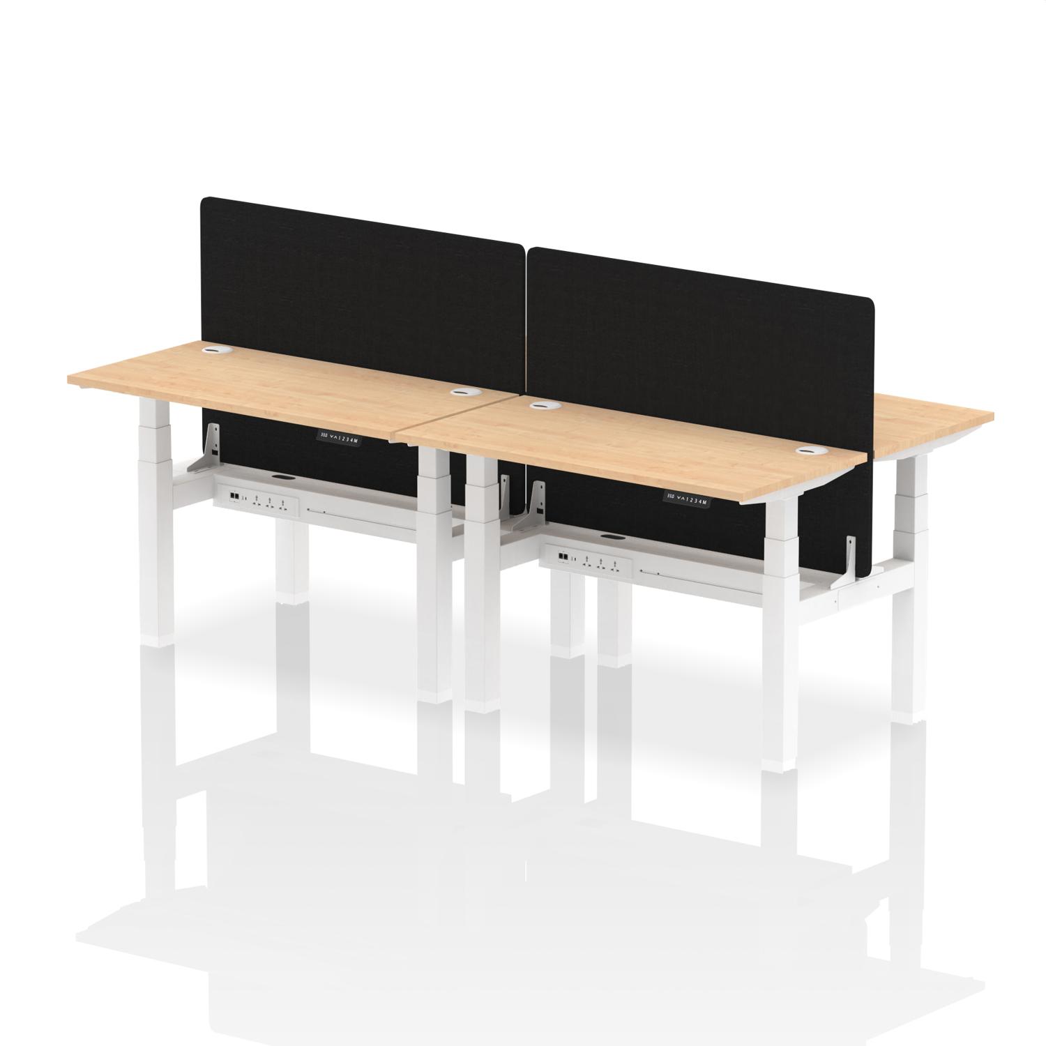 Air Back-to-Back 1200 x 600mm Height Adjustable 4 Person Office Bench Desk Maple Top with Cable Ports White Frame with Black Straight Screen