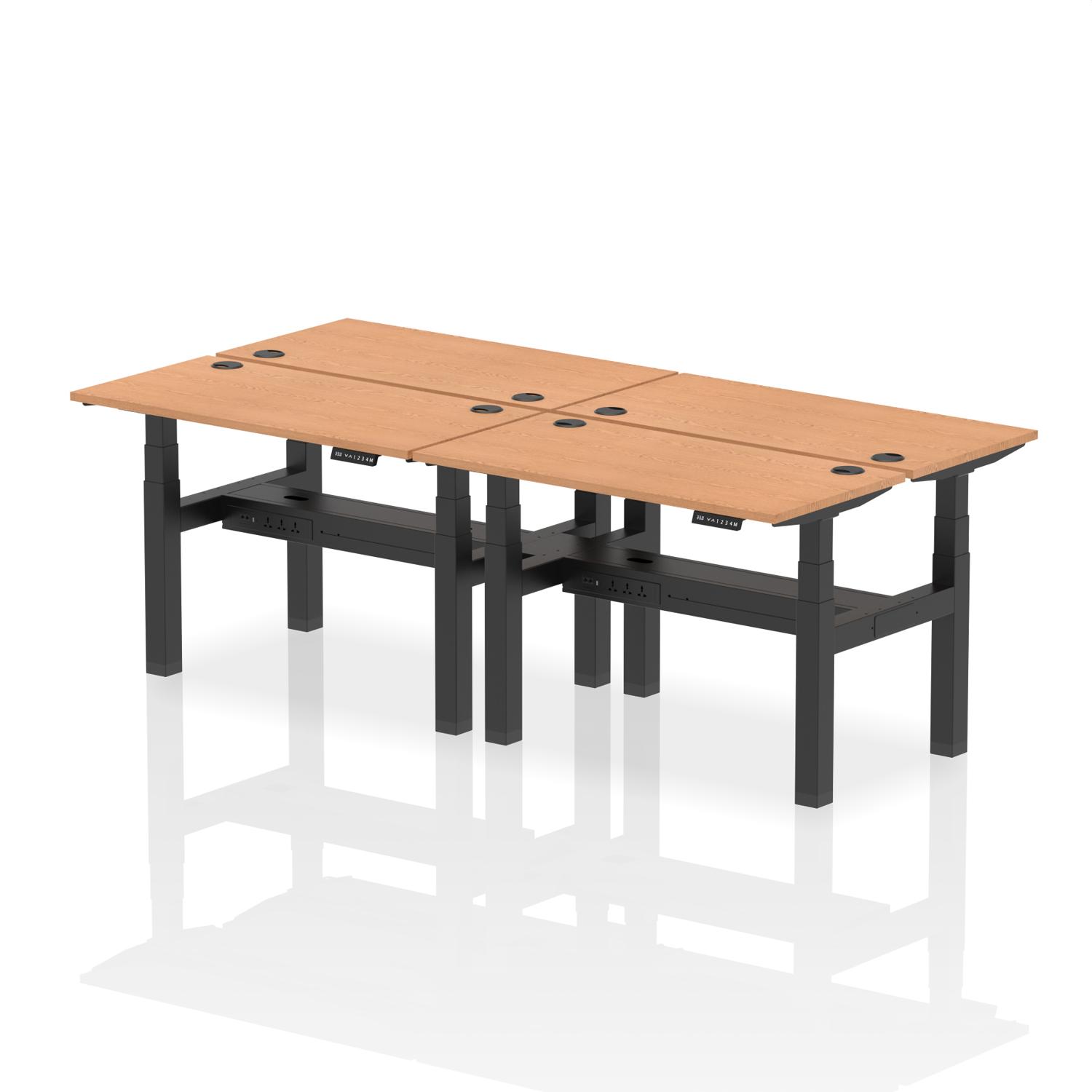 Air Back-to-Back Height Adjustable Bench Desk - 4 Person (Oak)