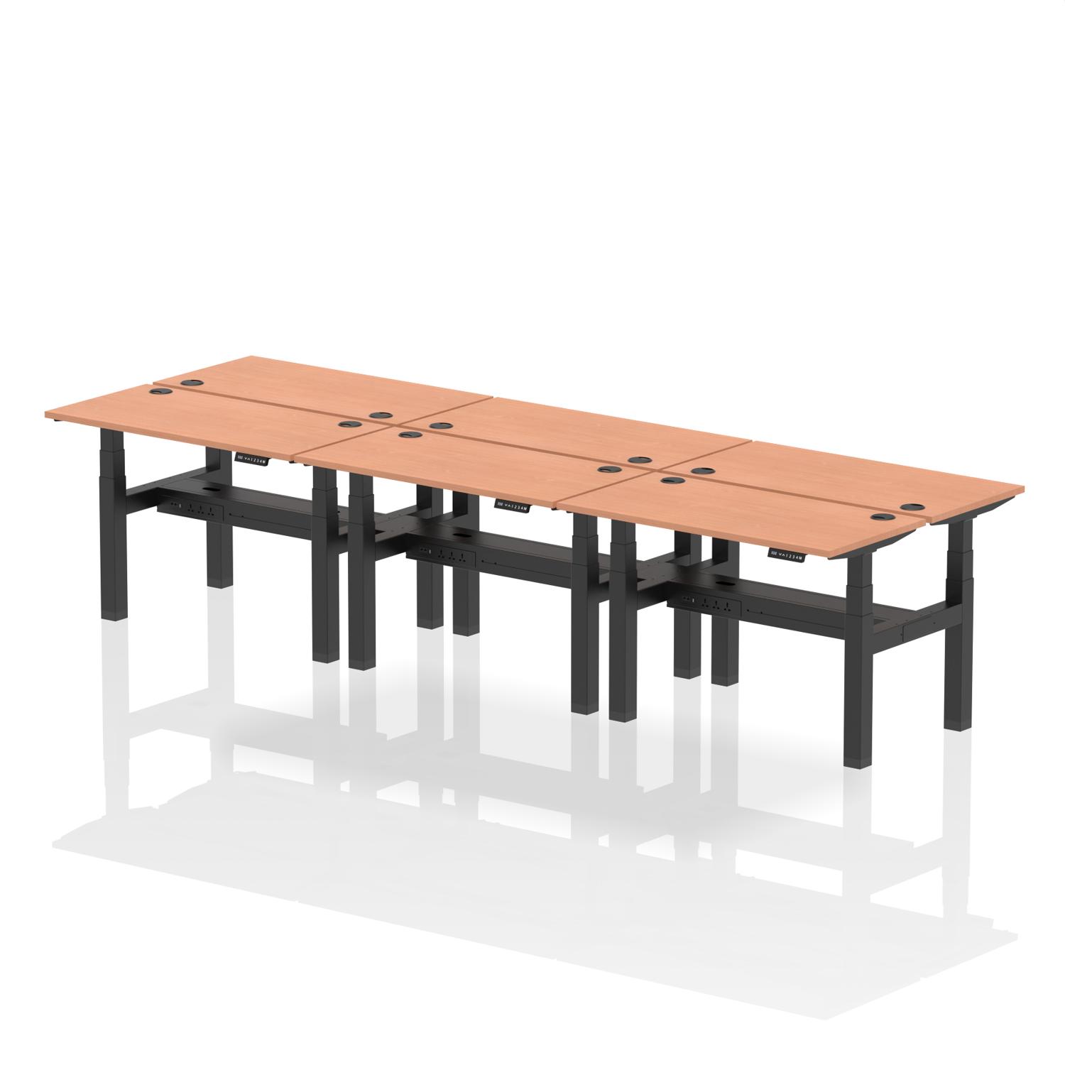 Air Back-to-Back Height Adjustable Bench Desk - 6 Person (Beech)