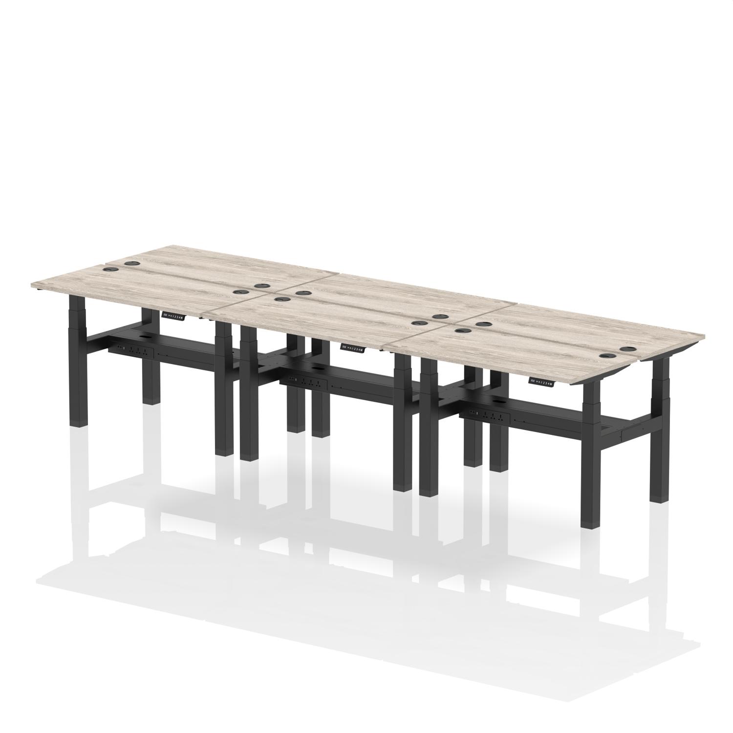 Air Back-to-Back Height Adjustable Bench Desk - 6 Person (Grey Oak)