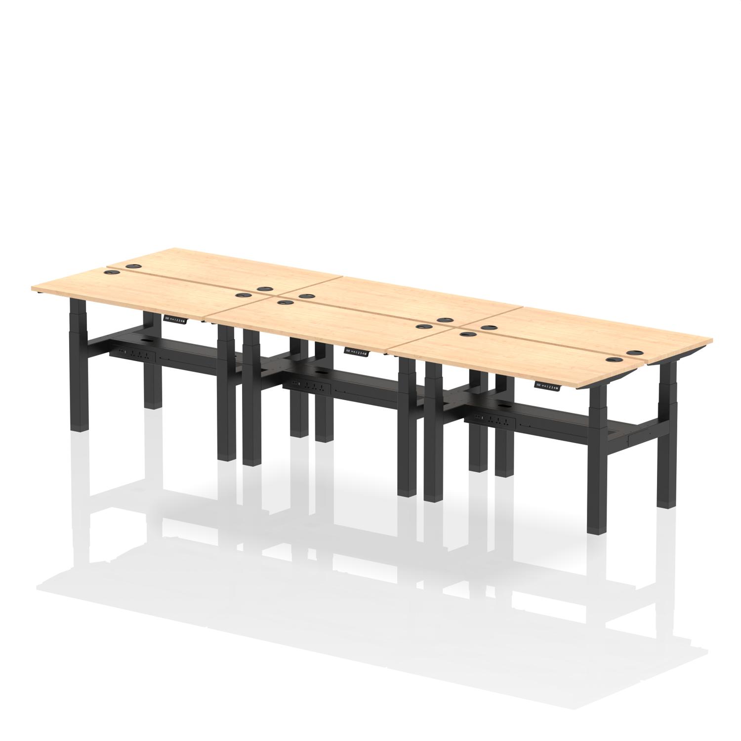 Air Back-to-Back Height Adjustable Bench Desk - 6 Person (Maple)