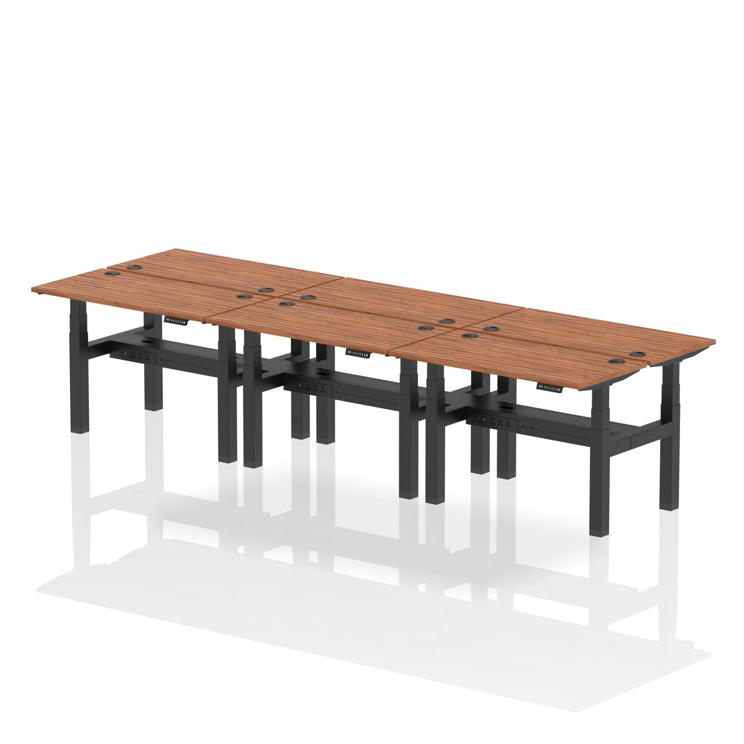 Air Back-to-Back Height Adjustable Bench Desk - 6 Person (Walnut)