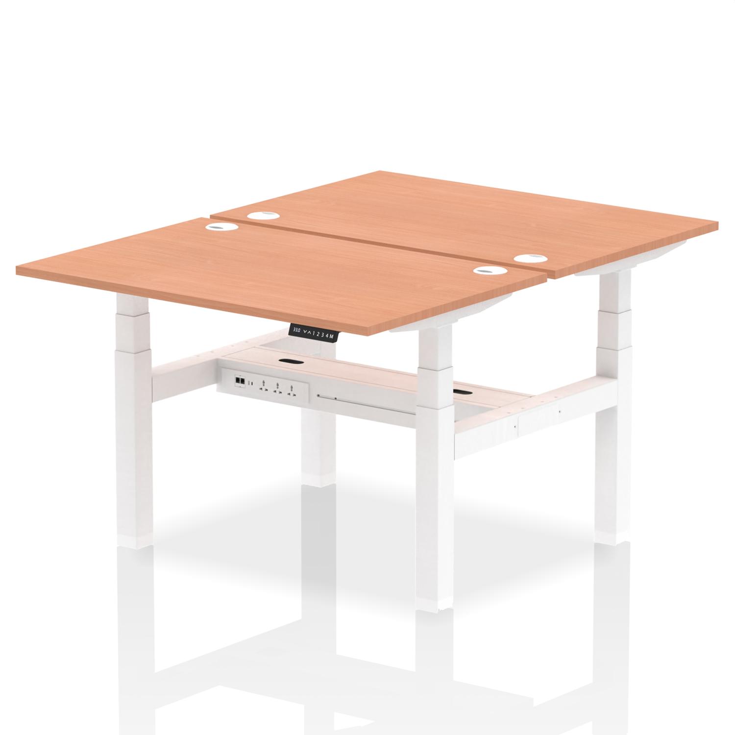 Air Back-to-Back 1200 x 800mm Height Adjustable 2 Person Office Bench Desk Beech Top with Cable Ports White Frame