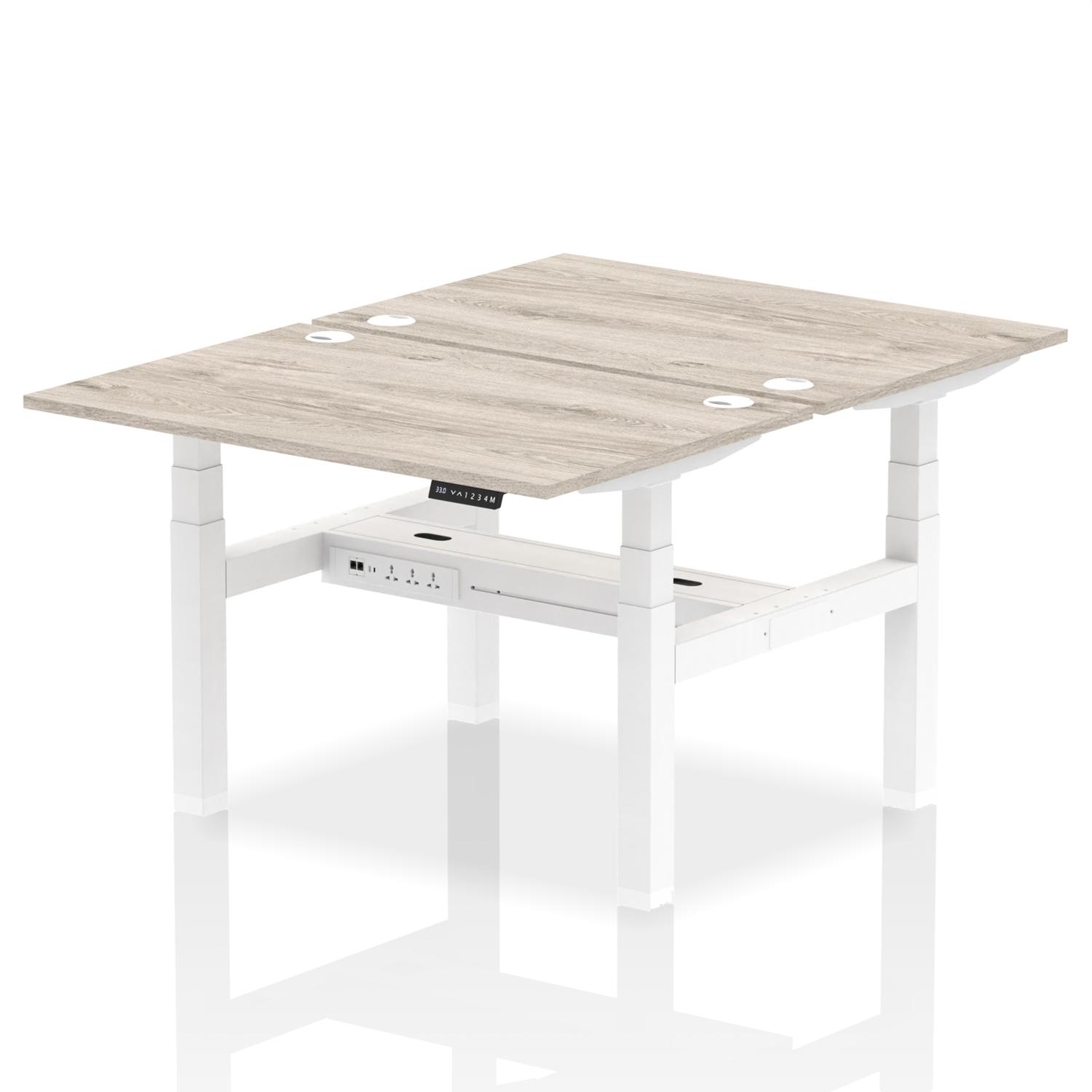 Air Back-to-Back 1200 x 800mm Height Adjustable 2 Person Office Bench Desk Grey Oak Top with Cable Ports White Frame