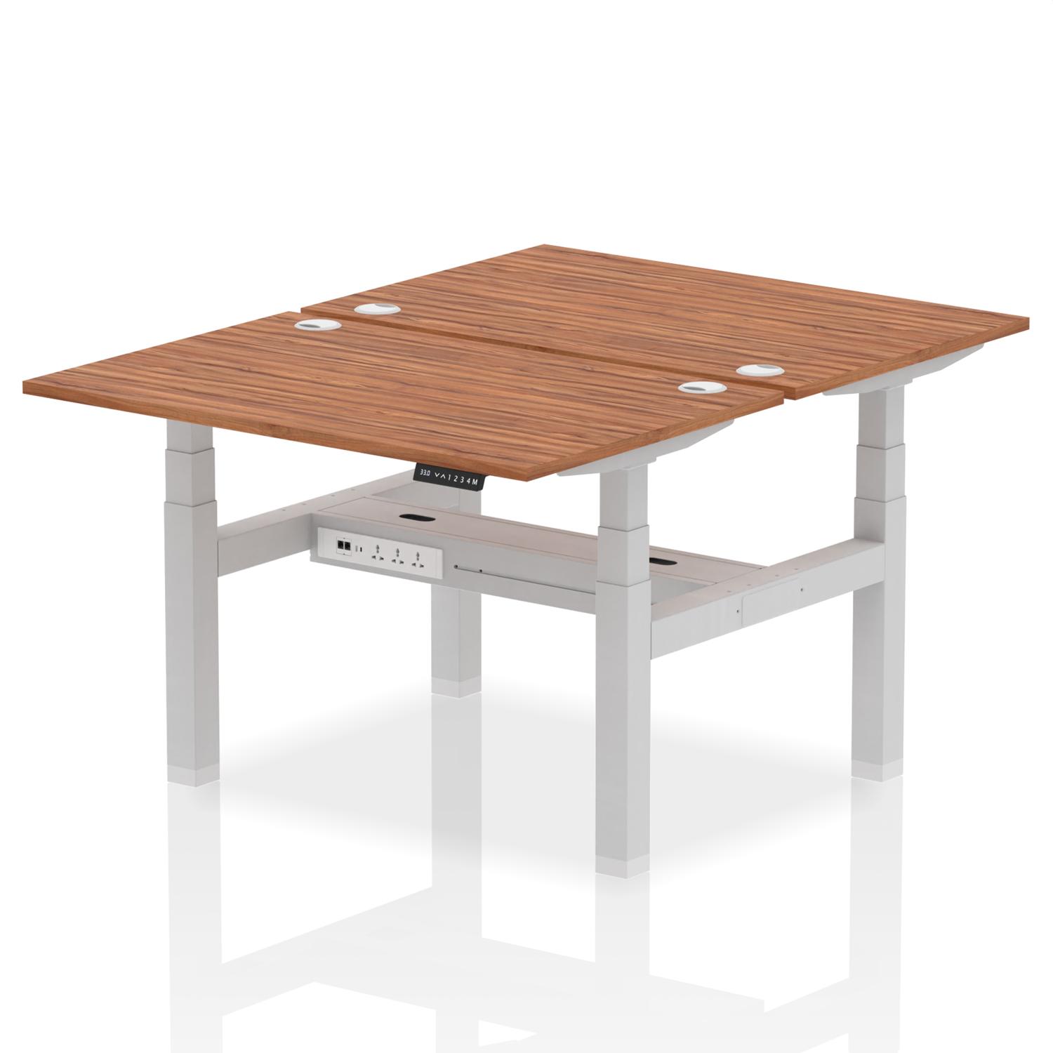 Air Back-to-Back 1200 x 800mm Height Adjustable 2 Person Office Bench Desk Walnut Top with Cable Ports Silver Frame
