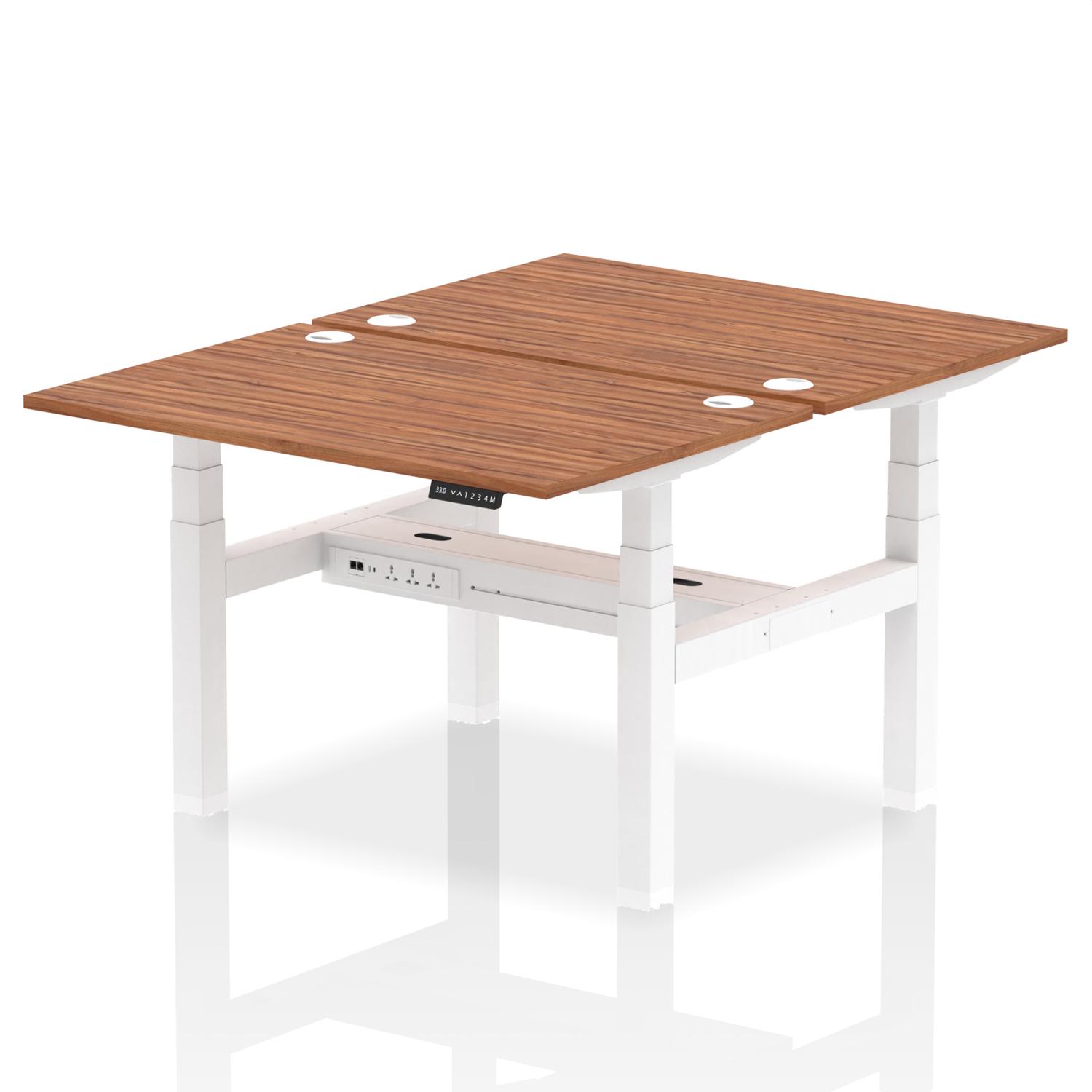 Air Back-to-Back 1200 x 800mm Height Adjustable 2 Person Office Bench Desk Walnut Top with Cable Ports White Frame