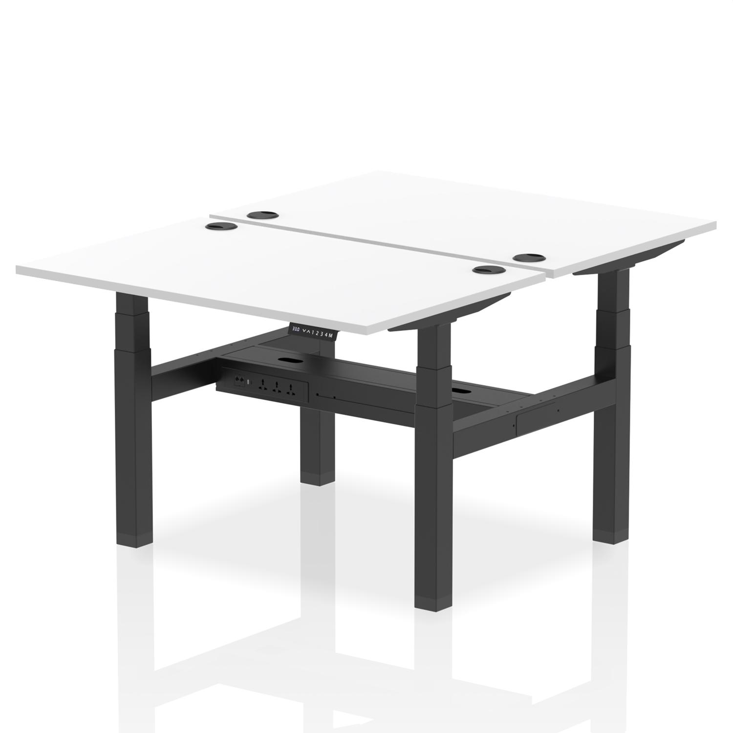 Air Back-to-Back 1200 x 800mm Height Adjustable 2 Person Office Bench Desk White Top with Cable Ports Black Frame
