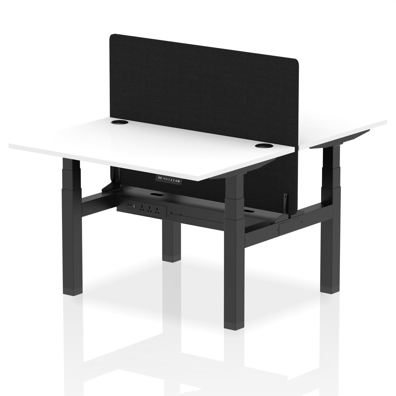 Air Back-to-Back 1200 x 800mm Height Adjustable 2 Person Office Bench Desk White Top with Cable Ports Black Frame with Black Straight Screen