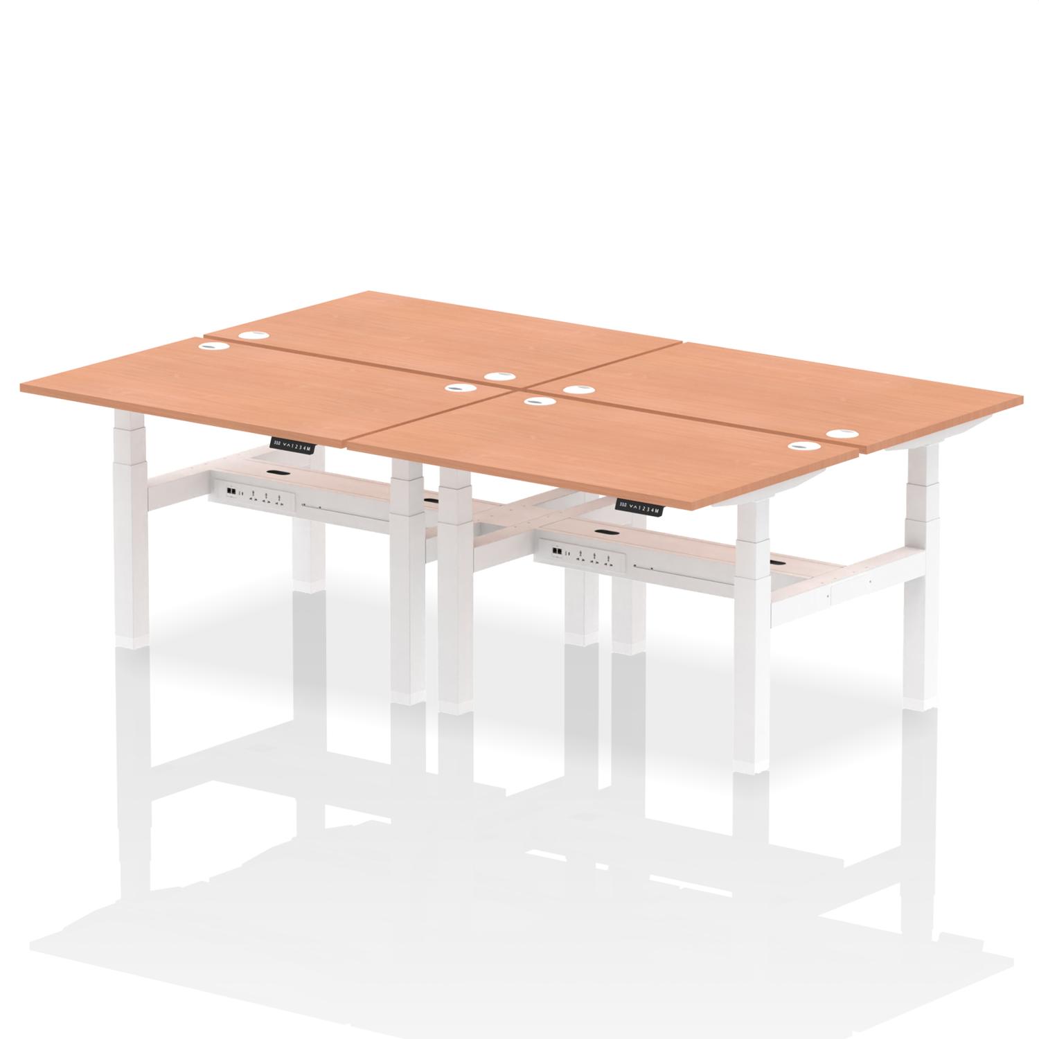 Air Back-to-Back 1200 x 800mm Height Adjustable 4 Person Office Bench Desk Beech Top with Cable Ports White Frame