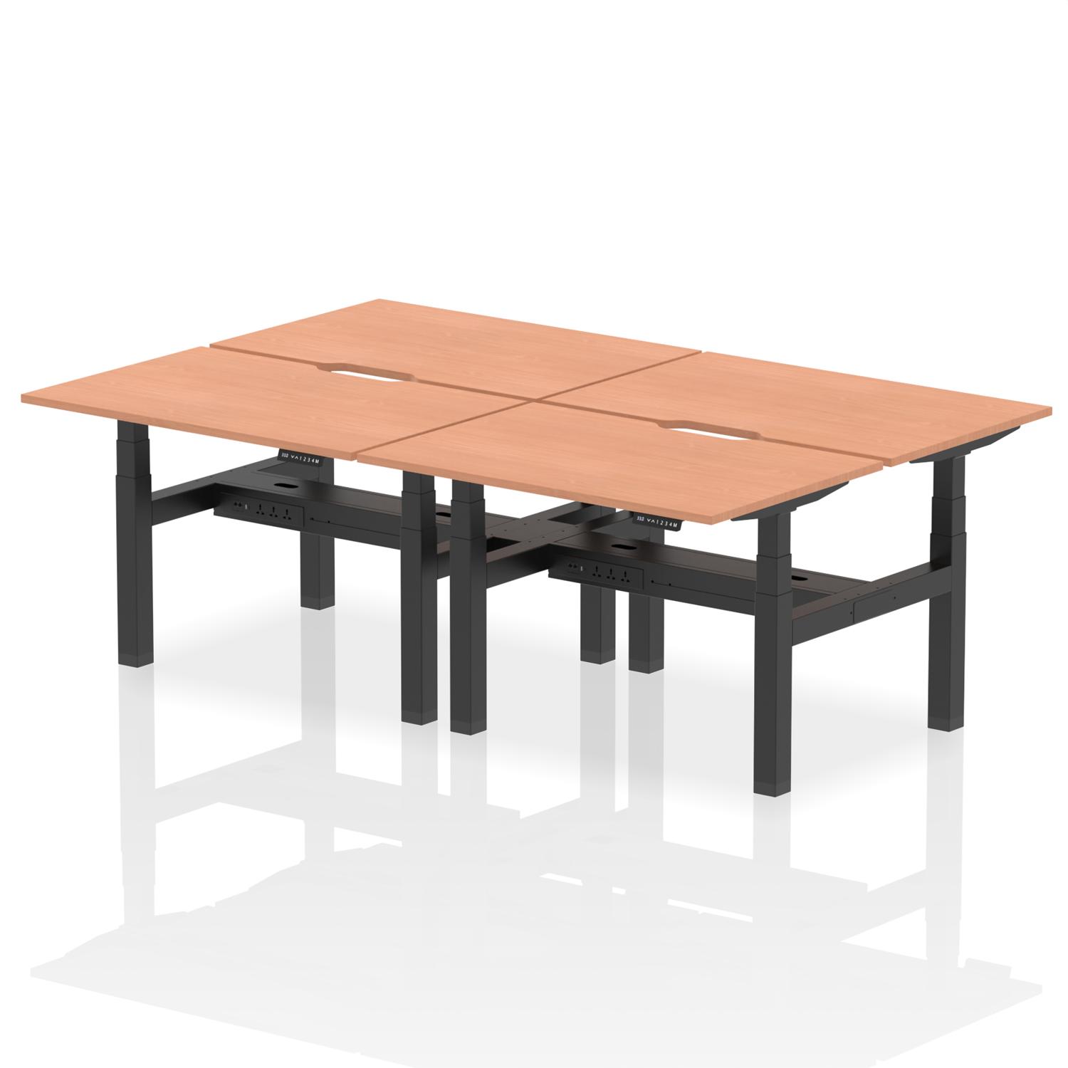Air Back-to-Back Scalloped Edge Height Adjustable Bench Desk - 4 Person (Beech)