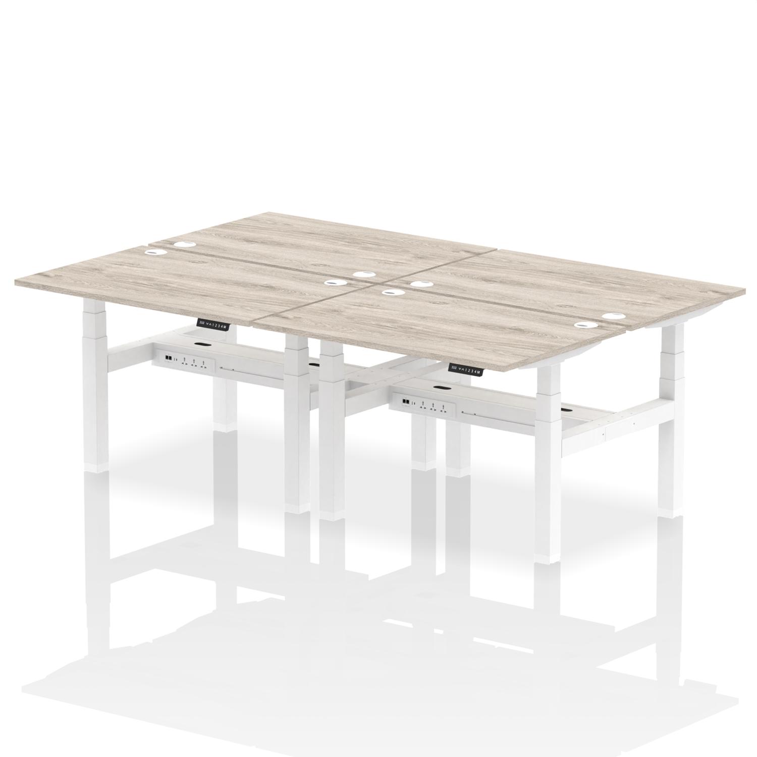 Air Back-to-Back 1200 x 800mm Height Adjustable 4 Person Office Bench Desk Grey Oak Top with Cable Ports White Frame