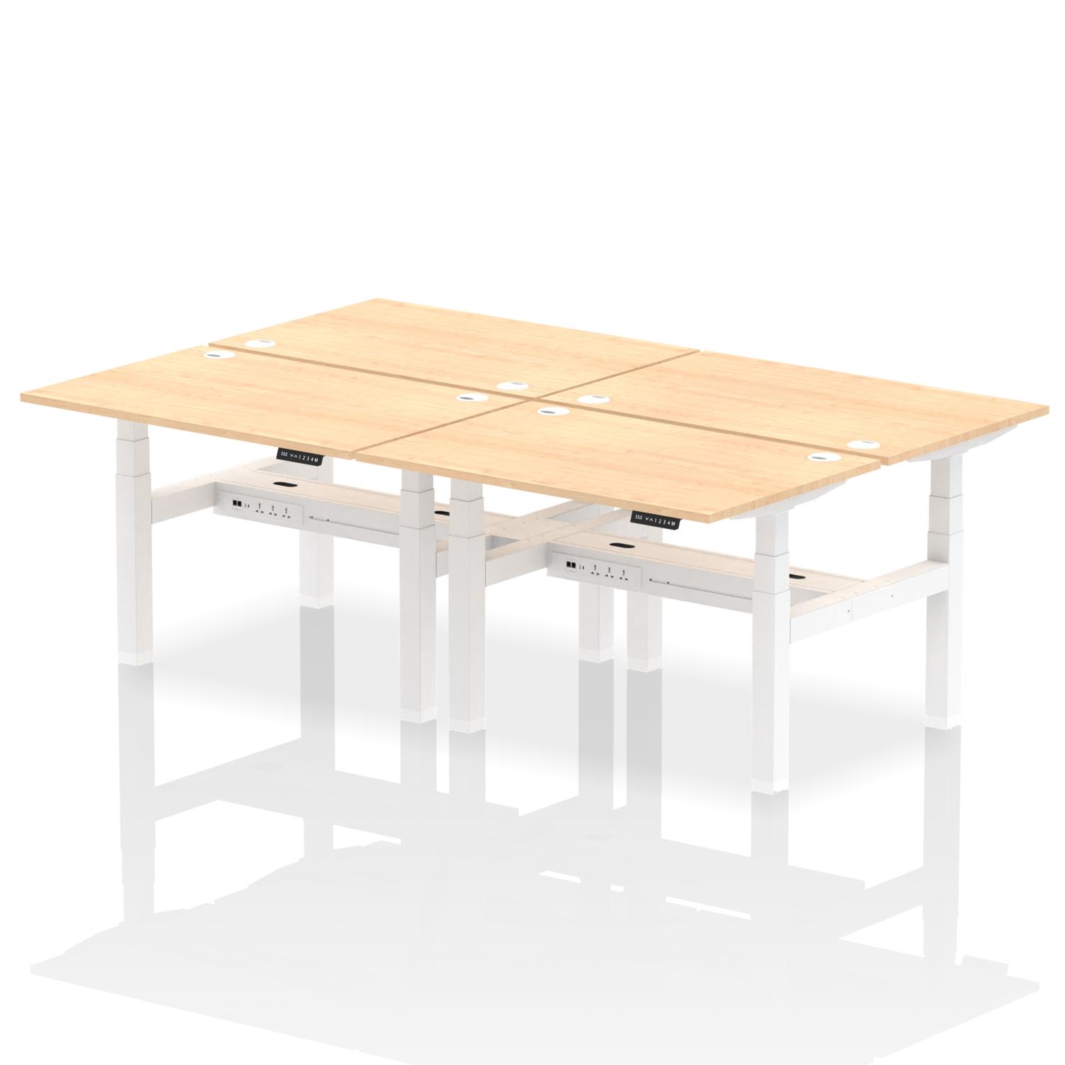 Air Back-to-Back 1200 x 800mm Height Adjustable 4 Person Office Bench Desk Maple Top with Cable Ports White Frame Air Back-to-Back 1200 x 800mm Height Adjustable 4 Person Office Bench Desk Maple Top with Cable Ports White Frame