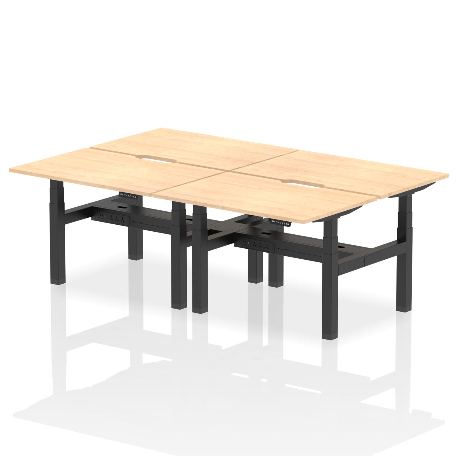 Air Back-to-Back Scalloped Edge Height Adjustable Bench Desk - 4 Person (Maple)