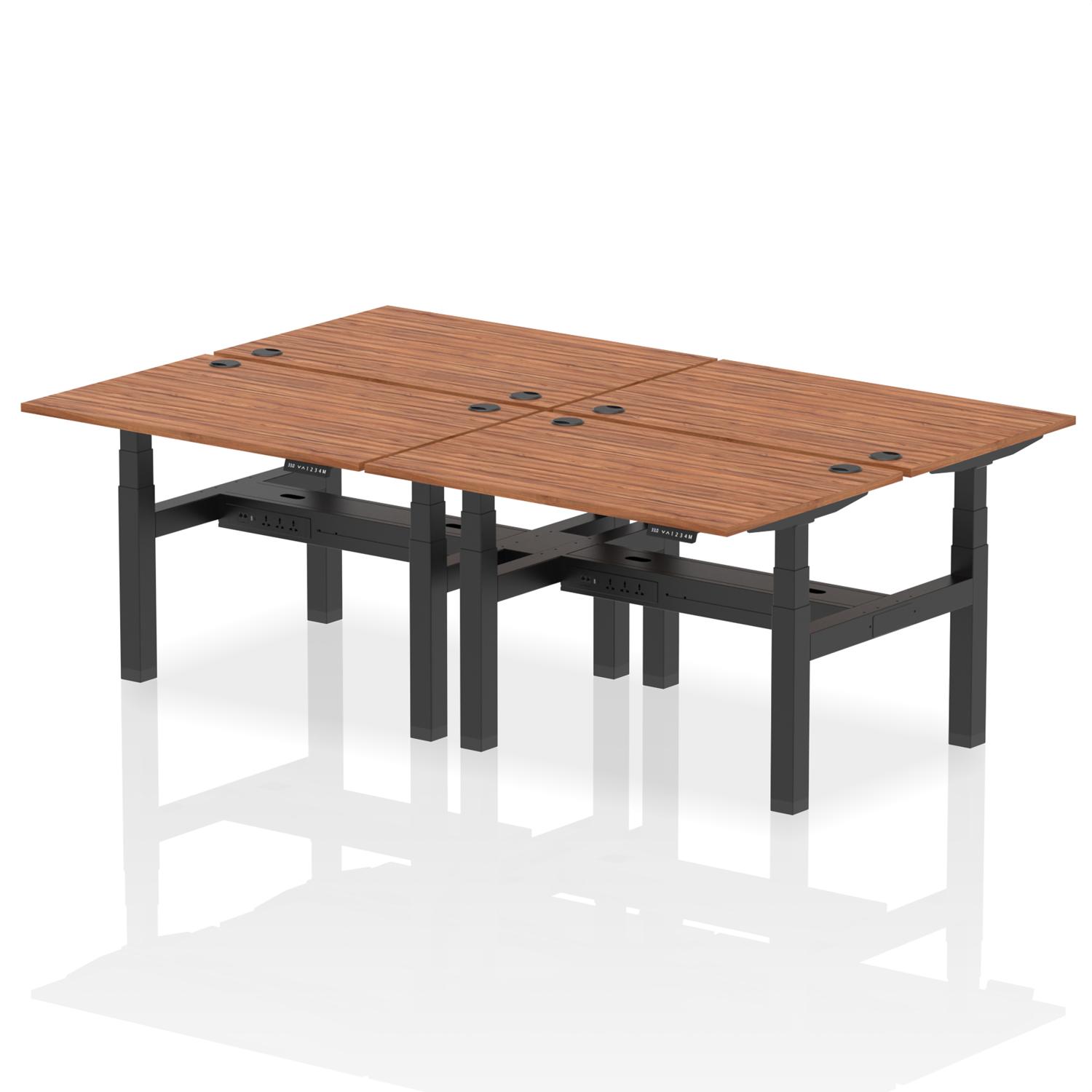 Air Back-to-Back 1200 x 800mm Height Adjustable 4 Person Office Bench Desk Walnut Top with Cable Ports Black Frame