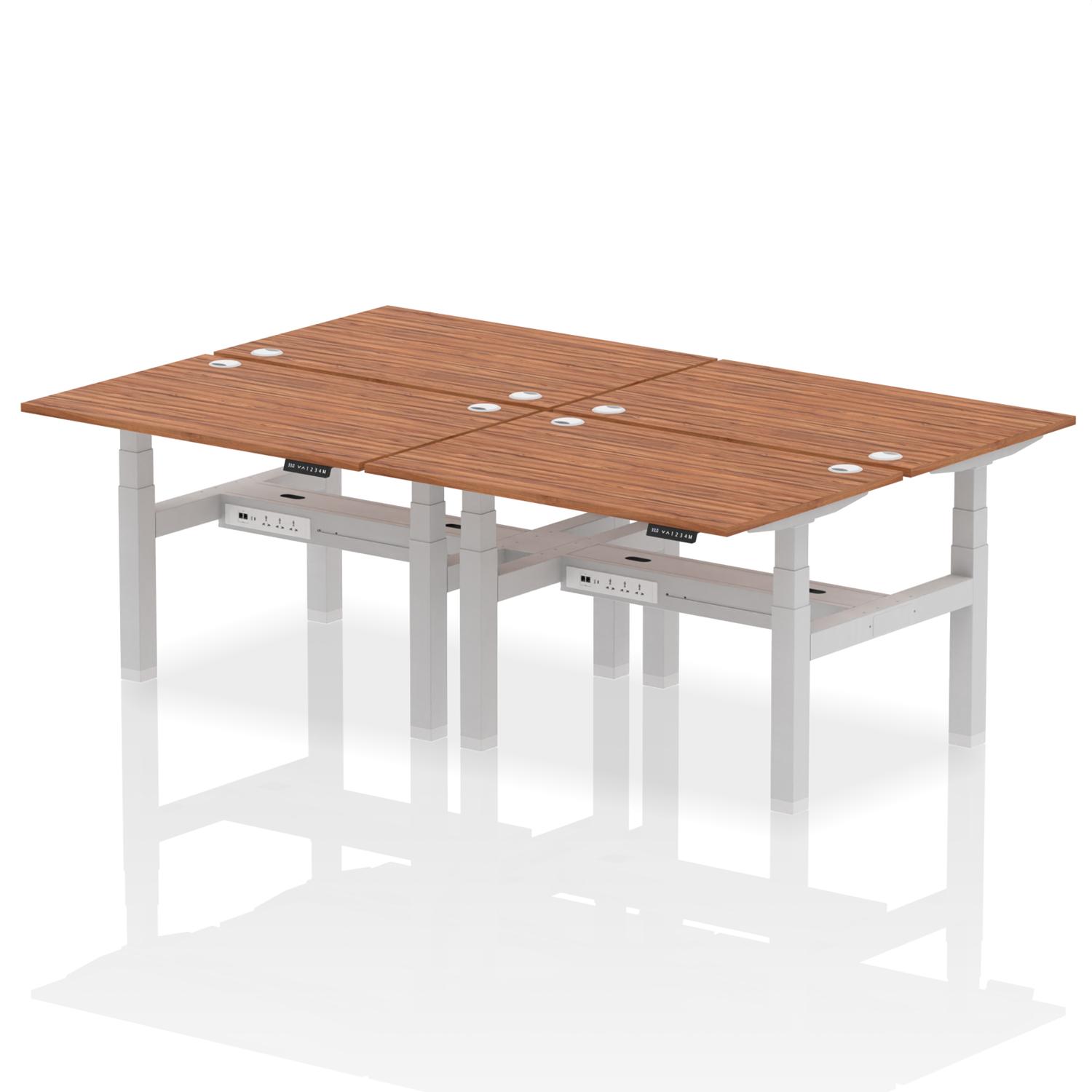 Air Back-to-Back 1200 x 800mm Height Adjustable 4 Person Office Bench Desk Walnut Top with Cable Ports Silver Frame