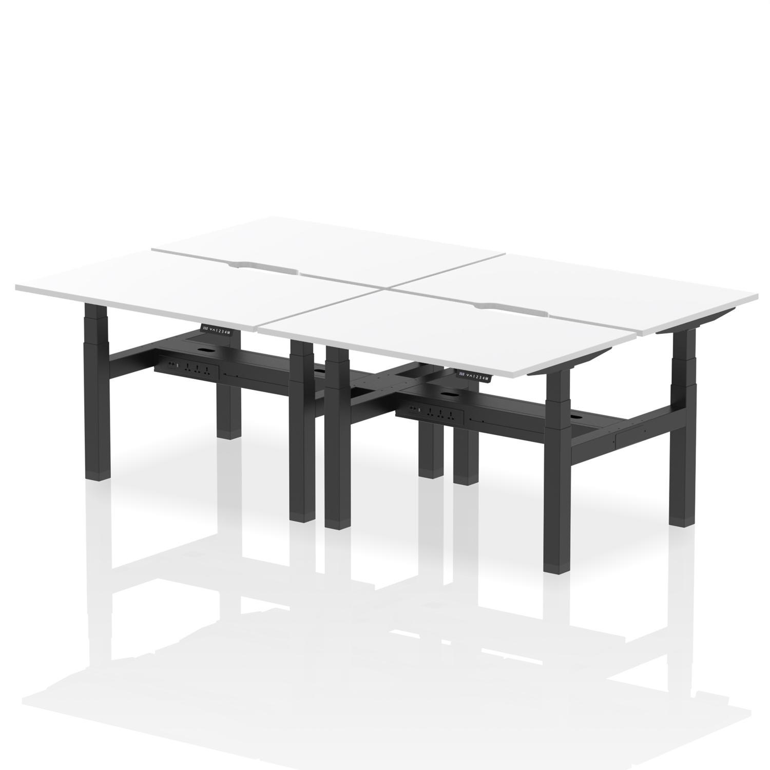 Air Back-to-Back Scalloped Edge Height Adjustable Bench Desk - 4 Person (White)