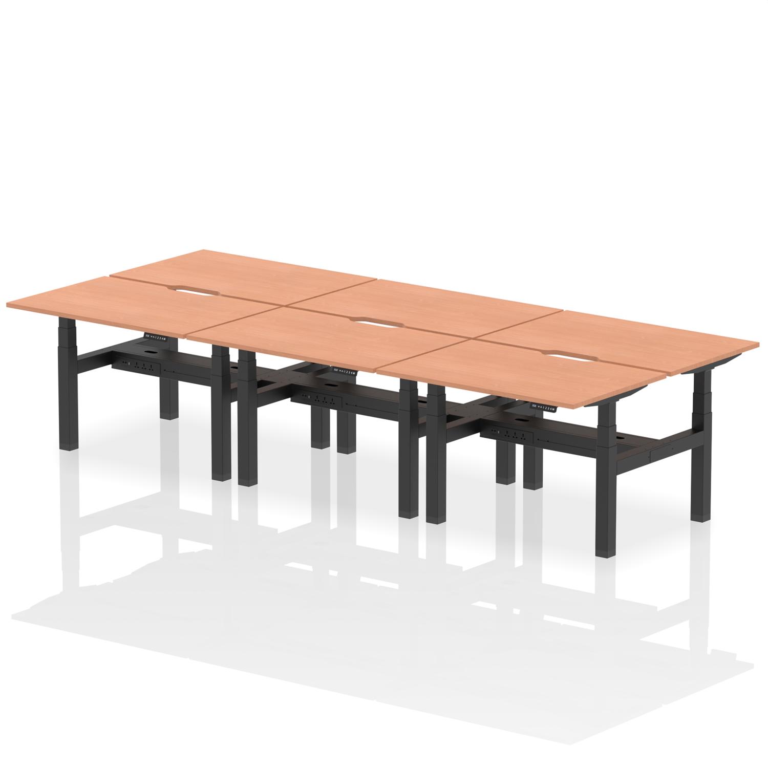 Air Back-to-Back Scalloped Edge Height Adjustable Bench Desk - 6 Person (Beech)