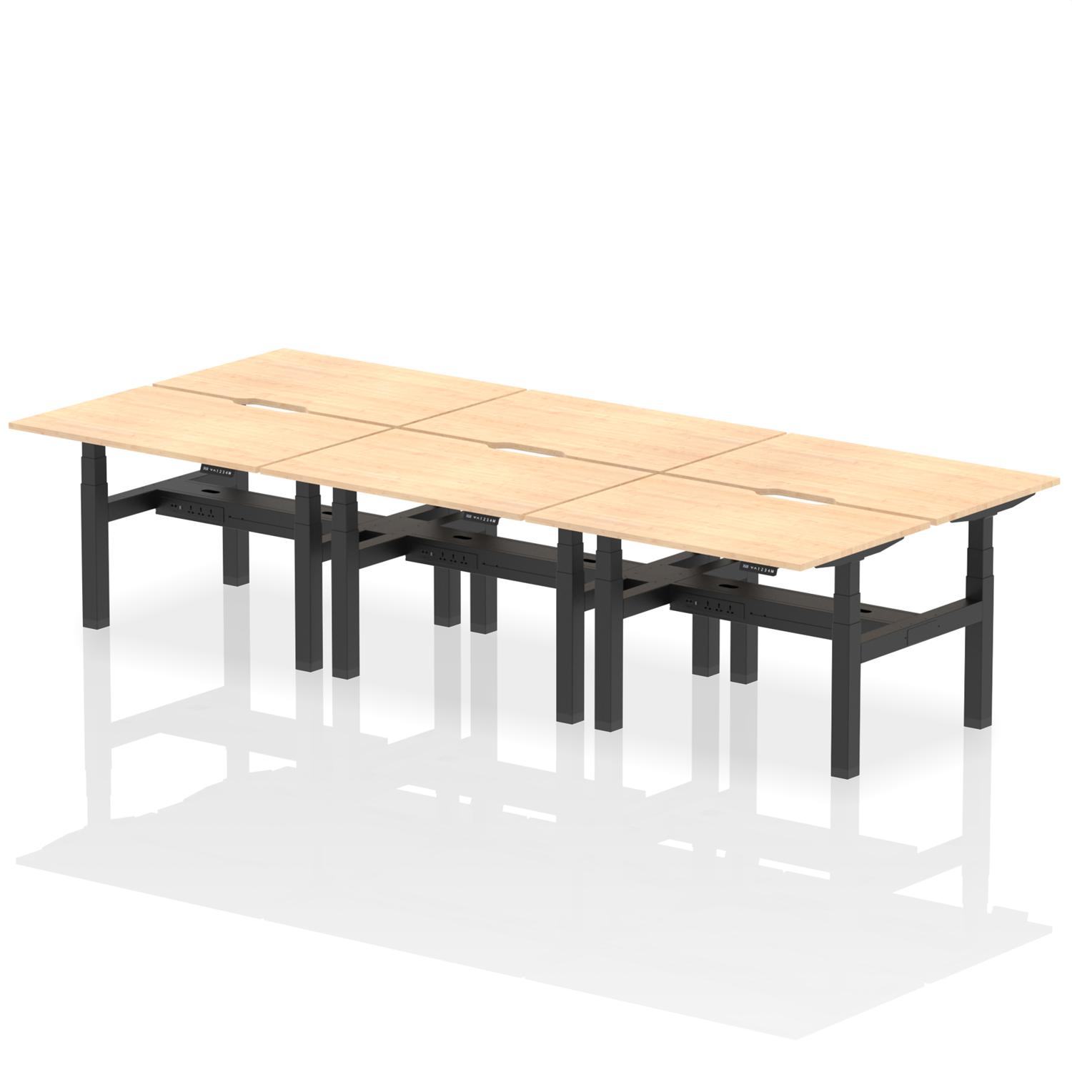 Air Back-to-Back Scalloped Edge Height Adjustable Bench Desk - 6 Person (Maple)