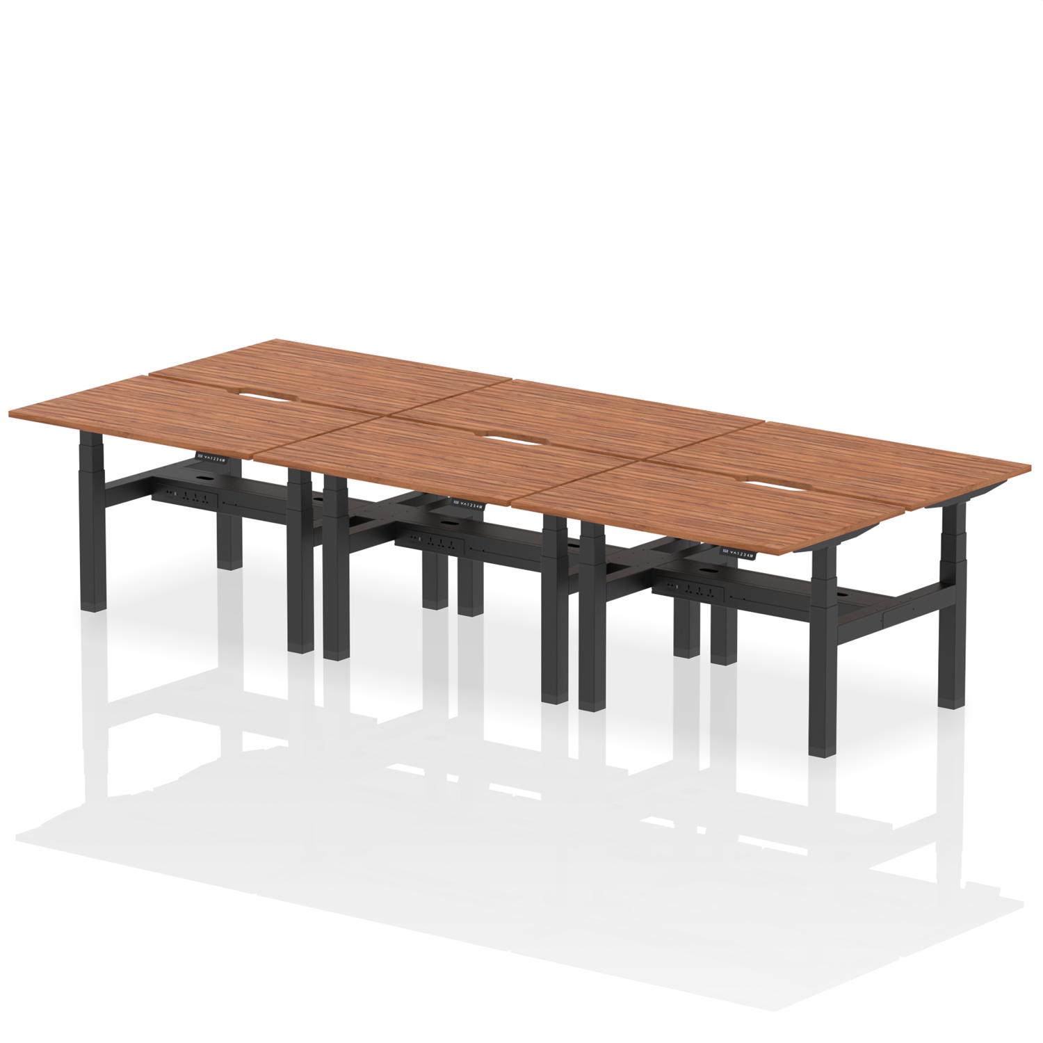 Air Back-to-Back Scalloped Edge Height Adjustable Bench Desk - 6 Person (Walnut)