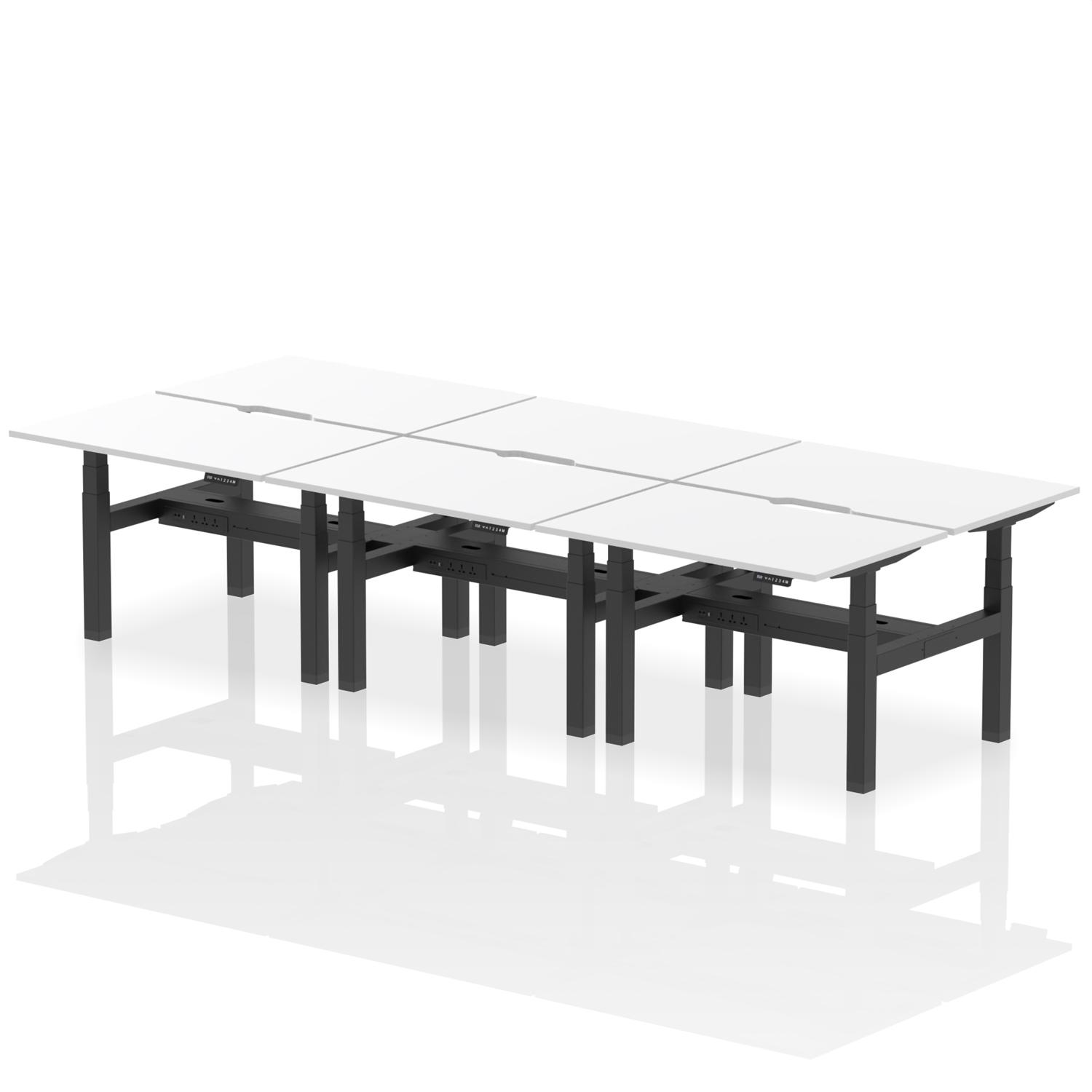 Air Back-to-Back Scalloped Edge Height Adjustable Bench Desk - 6 Person (White)