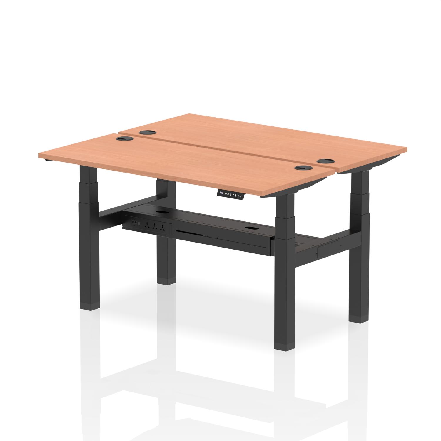 Air Back-to-Back 1400 x 600mm Height Adjustable 2 Person Office Bench Desk Beech Top with Cable Ports Black Frame