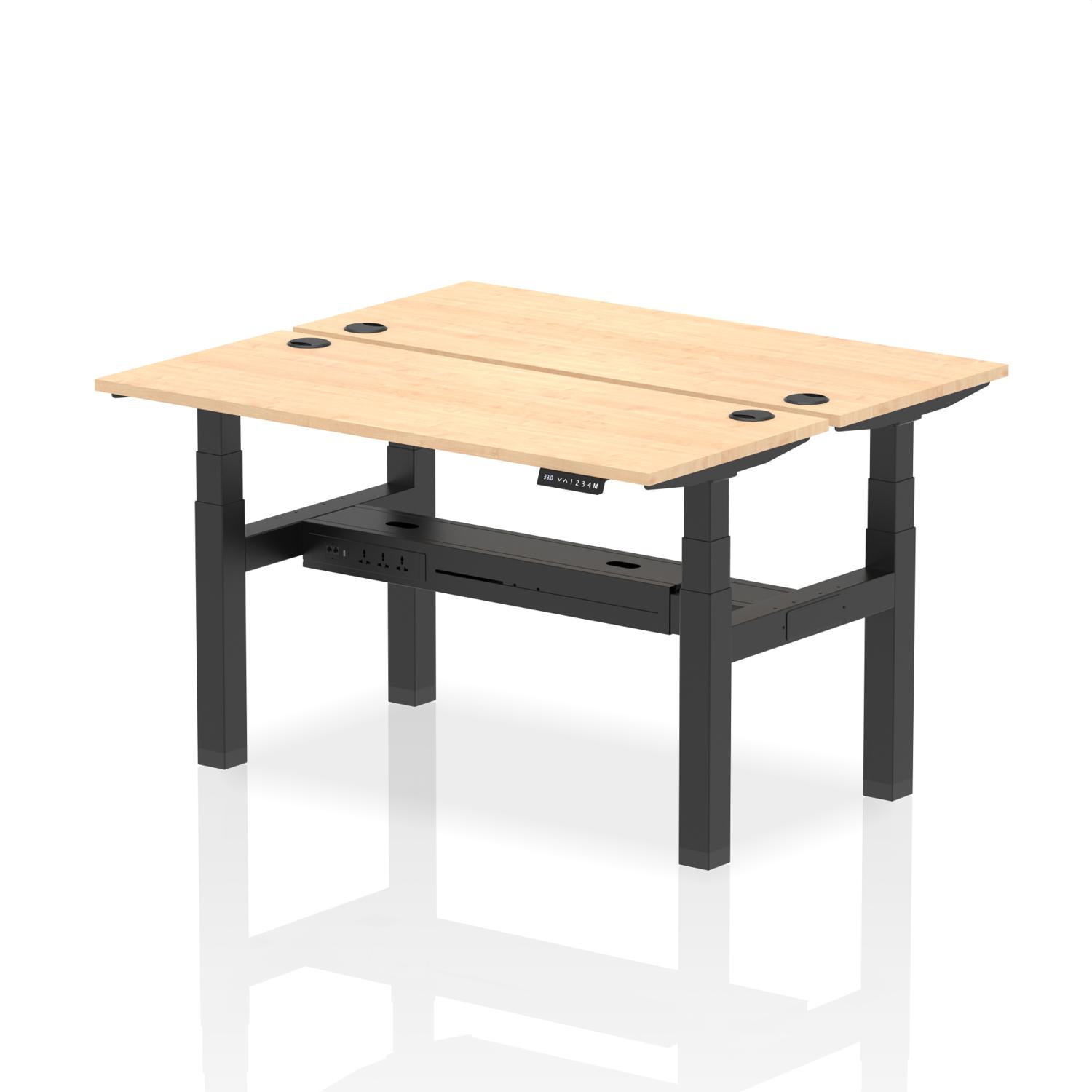 Air Back-to-Back 1400 x 600mm Height Adjustable 2 Person Office Bench Desk Maple Top with Cable Ports Black Frame