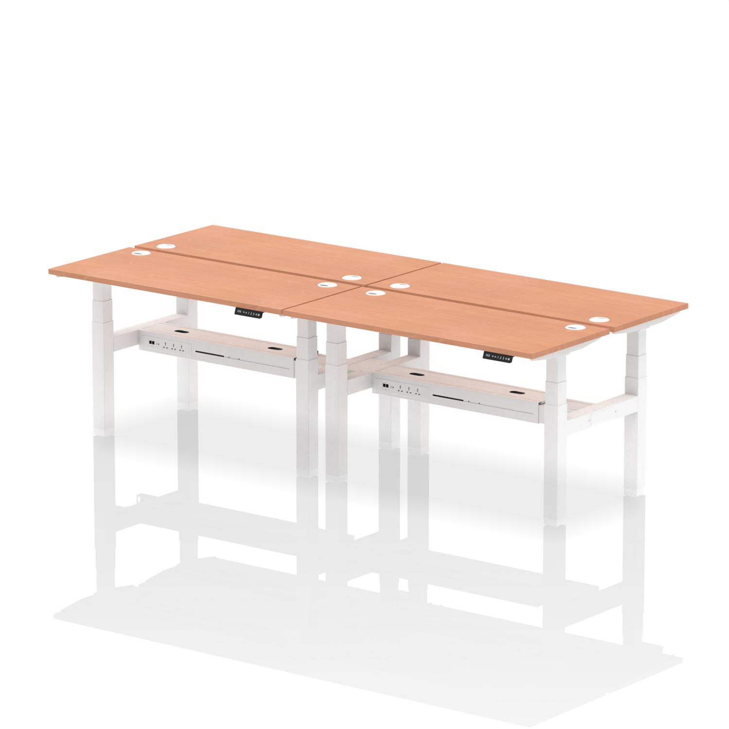 Air Back-to-Back 1400 x 600mm Height Adjustable 4 Person Office Bench Desk Beech Top with Cable Ports White Frame