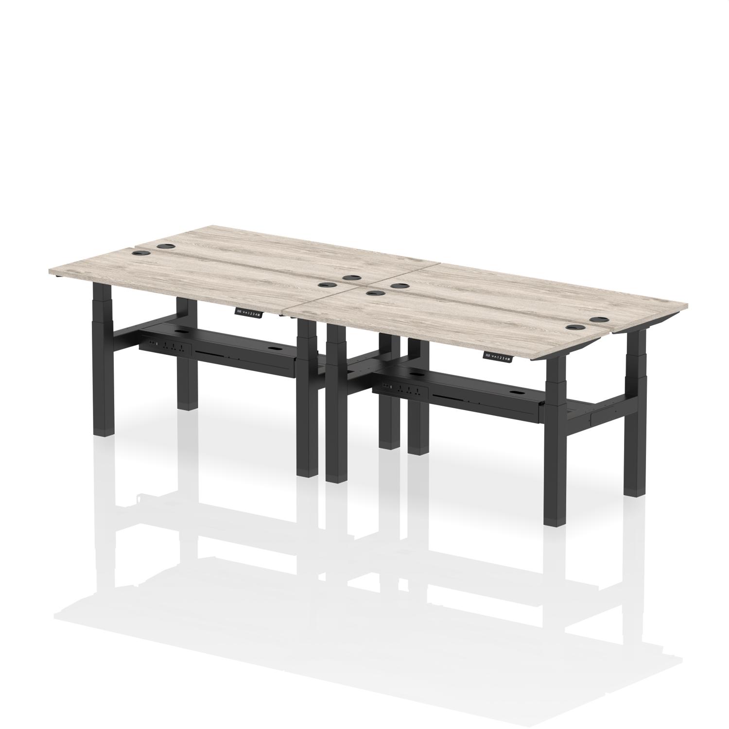 Air Back-to-Back 1400 x 600mm Height Adjustable 4 Person Office Bench Desk Grey Oak Top with Cable Ports Black Frame