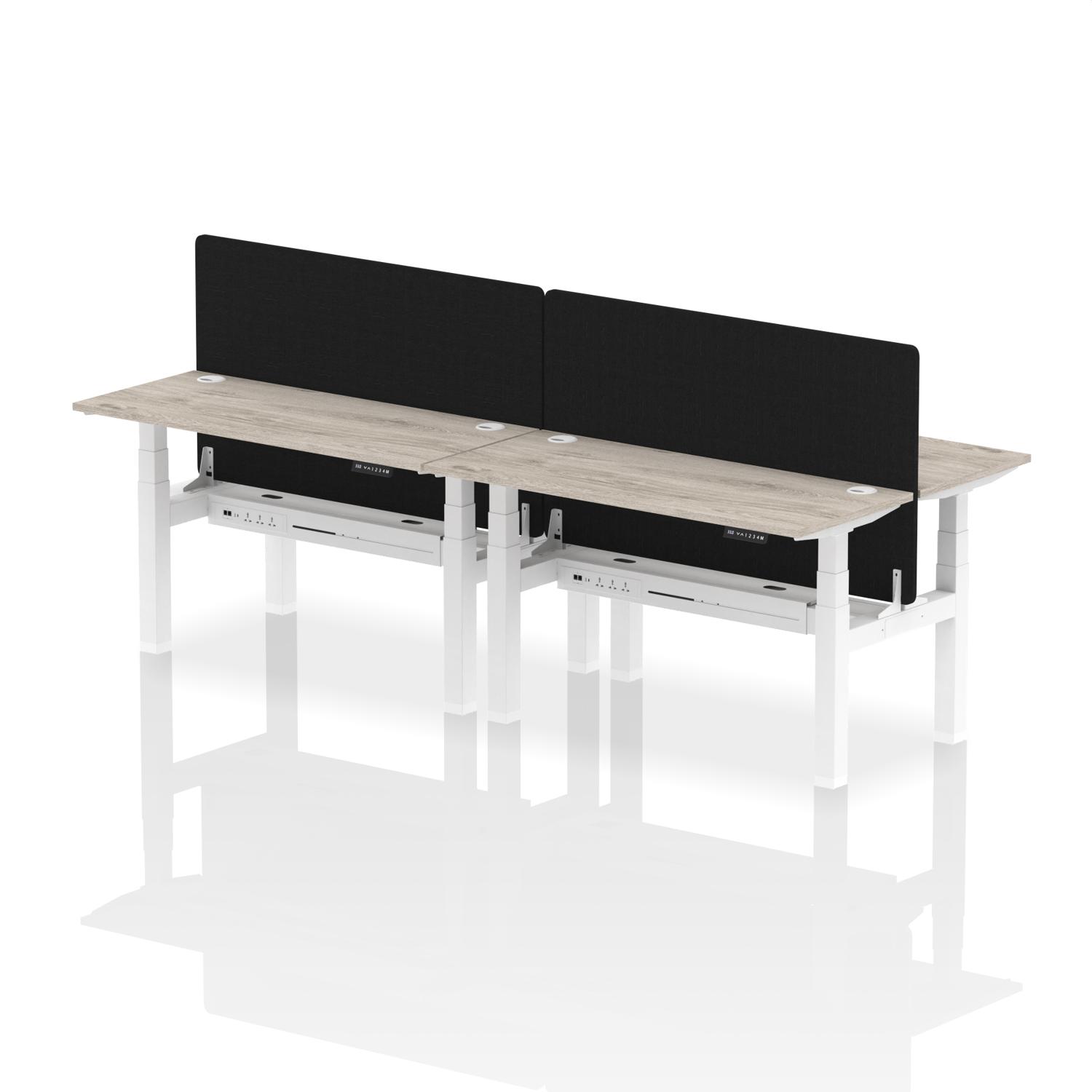 Air Back-to-Back 1400 x 600mm Height Adjustable 4 Person Office Bench Desk Grey Oak Top with Cable Ports White Frame with Black Straight Screen