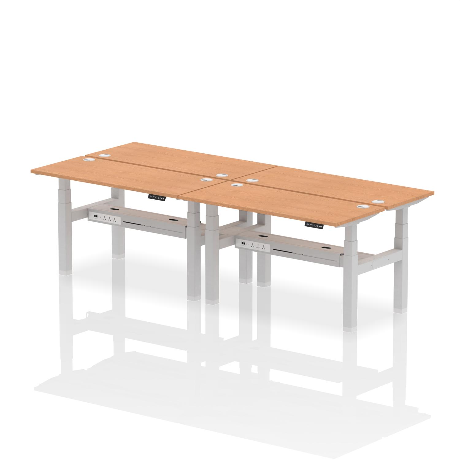 Air Back-to-Back 1400 x 600mm Height Adjustable 4 Person Office Bench Desk Oak Top with Cable Ports Silver Frame
