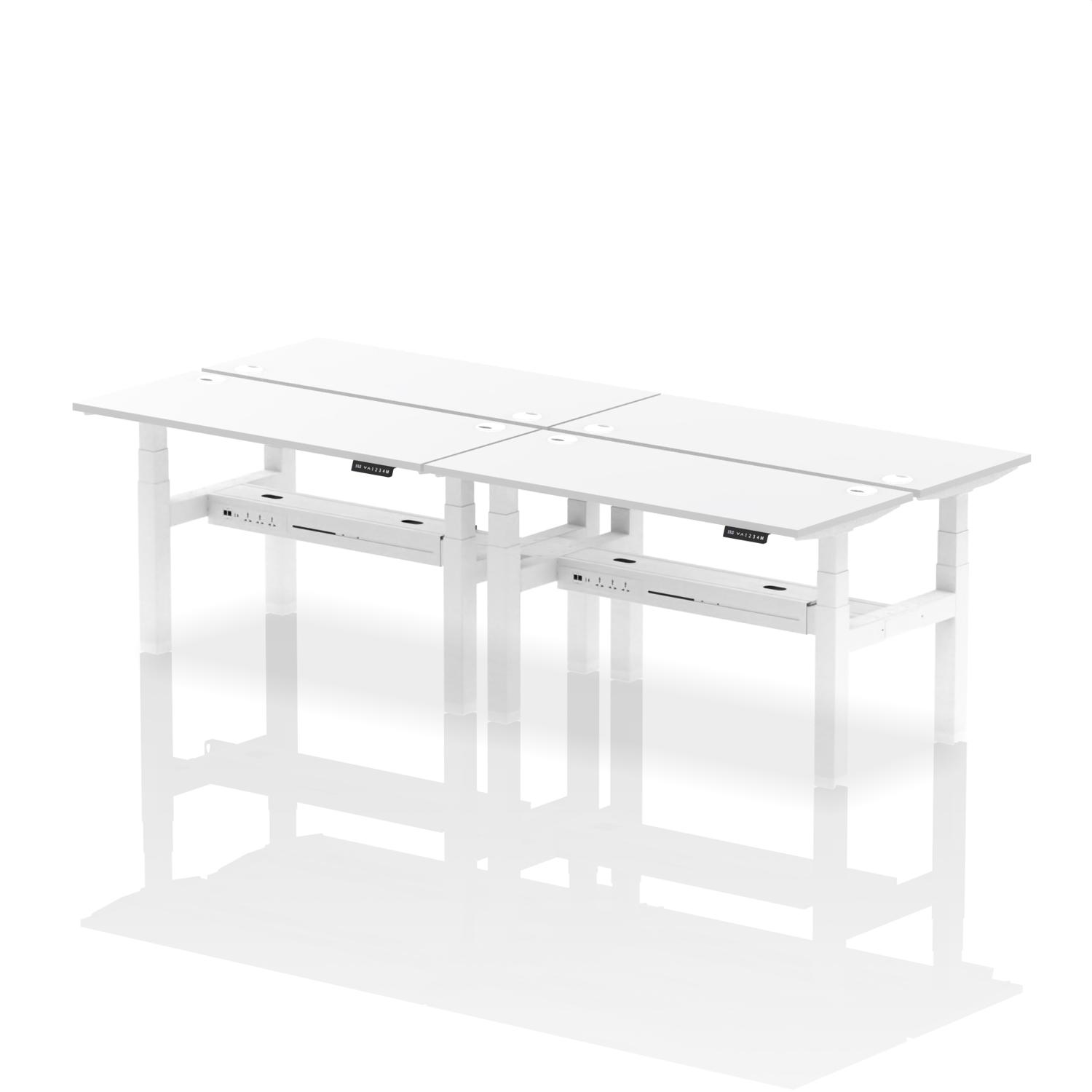 Air Back-to-Back 1400 x 600mm Height Adjustable 4 Person Office Bench Desk White Top with Cable Ports White Frame