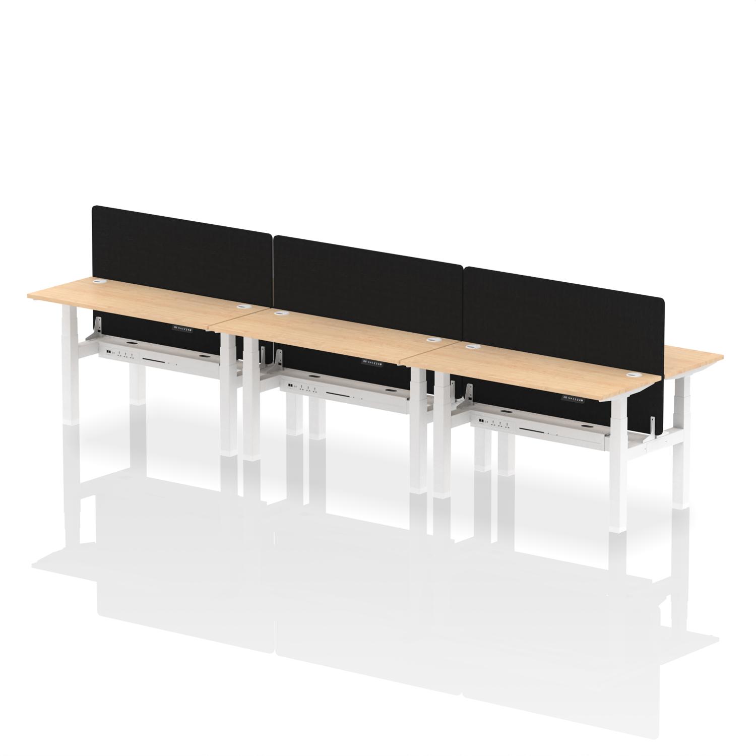 Air Back-to-Back 1400 x 600mm Height Adjustable 6 Person Office Bench Desk Maple Top with Cable Ports White Frame with Black Straight Screen