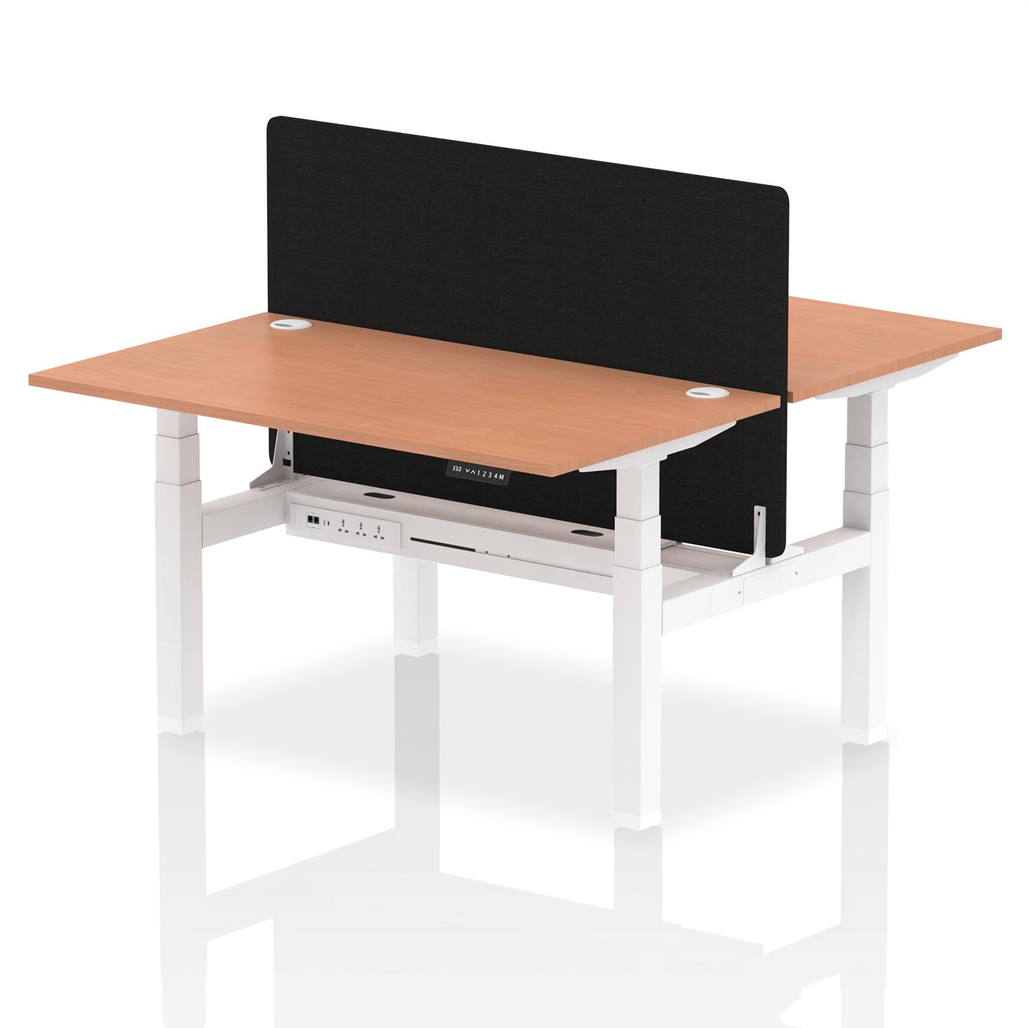 Air Back-to-Back 1400 x 800mm Height Adjustable 2 Person Office Bench Desk Beech Top with Cable Ports White Frame with Black Straight Screen