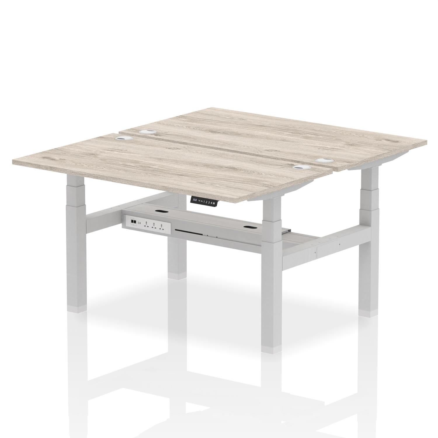 Air Back-to-Back 1400 x 800mm Height Adjustable 2 Person Office Bench Desk Grey Oak Top with Cable Ports Silver Frame