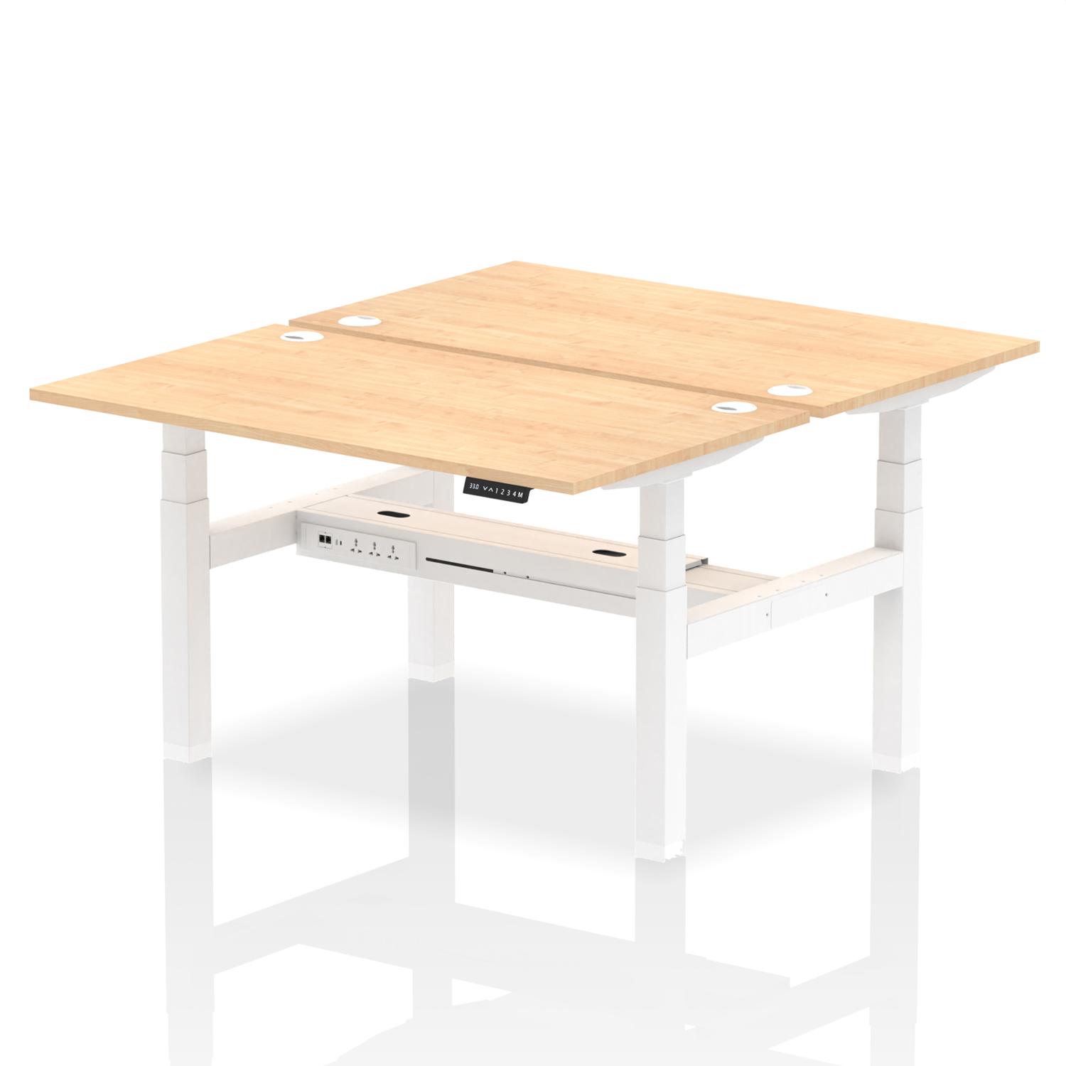 Air Back-to-Back 1400 x 800mm Height Adjustable 2 Person Office Bench Desk Maple Top with Cable Ports White Frame