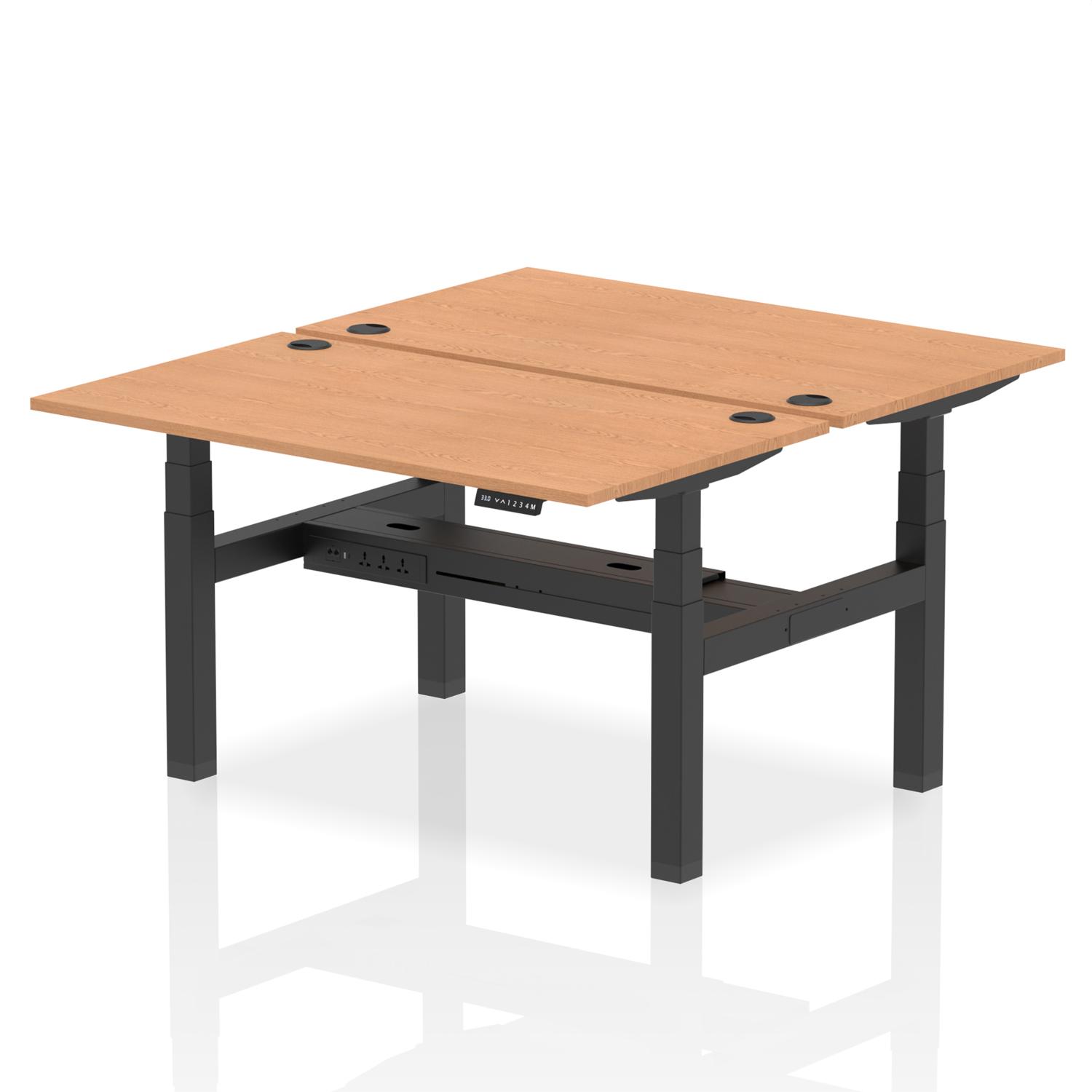 Air Back-to-Back 1400 x 800mm Height Adjustable 2 Person Office Bench Desk Oak Top with Cable Ports Black Frame